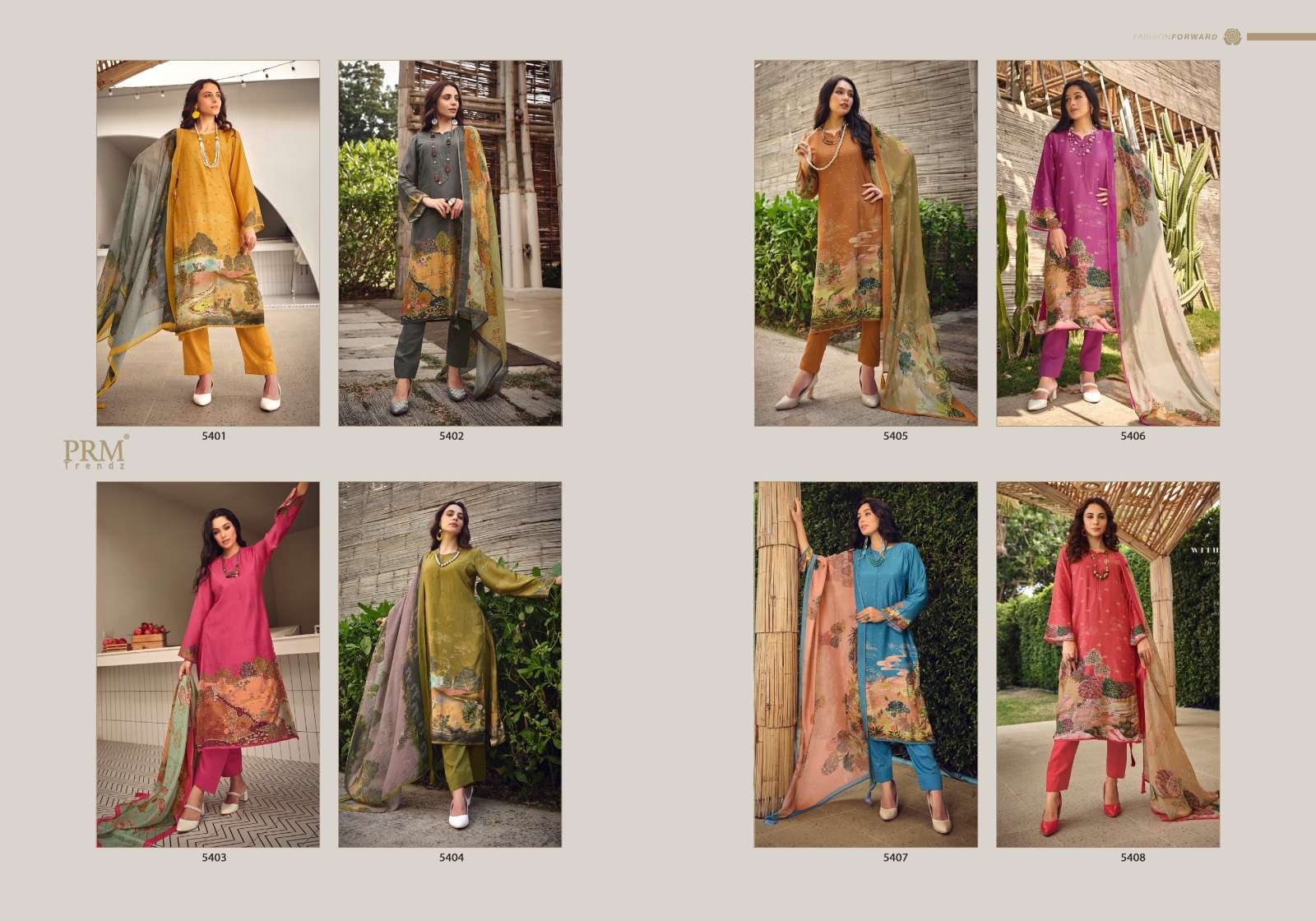 prm trendz fiori 5401-5408 series designer latest salwar kameez wholesaler surat gujarat
