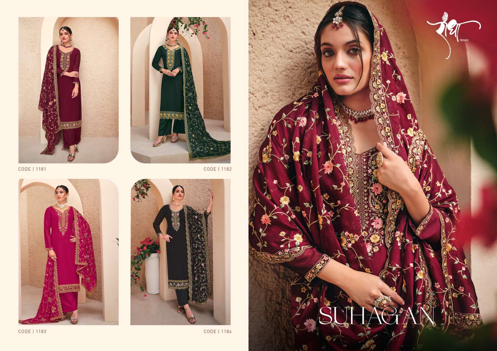 radha trendz suhagan 1181-1184 series latest designer salwar kameez wholesaler surat gujarat
