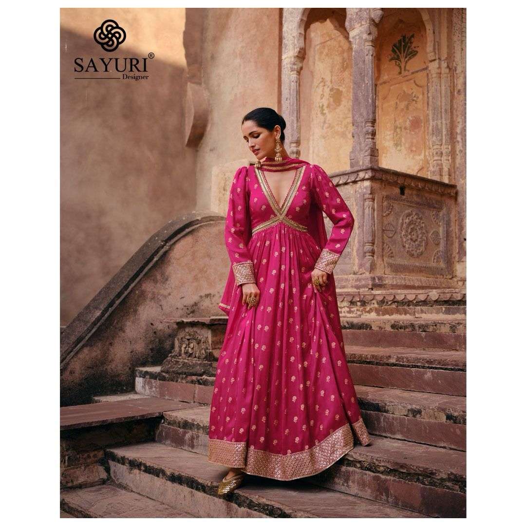 Dark Pink Zari & Sequins Embellished Anarkali kurti with Dupatta, Apsara-5385