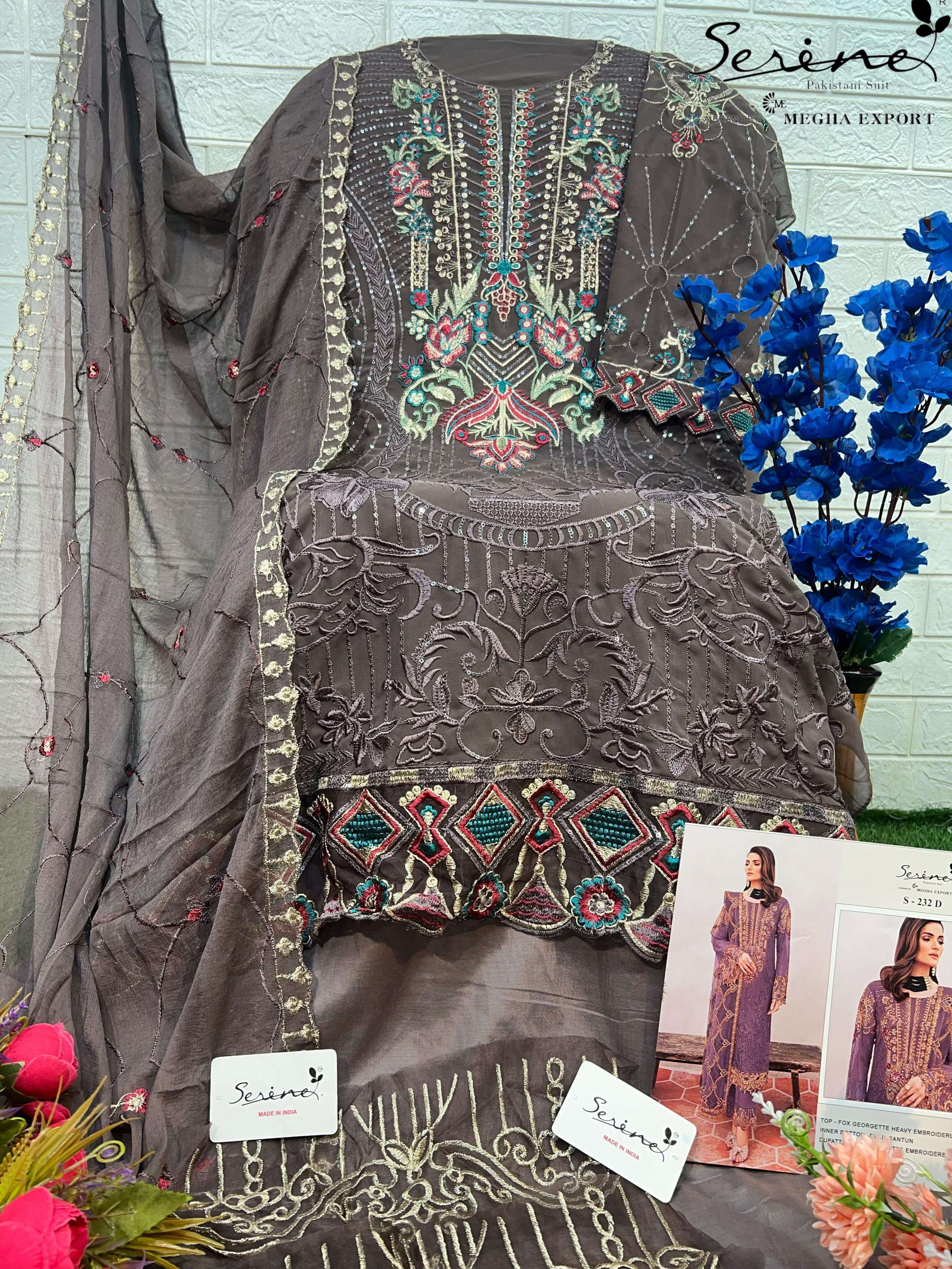 serine 232 colours designer party wear embroidered pakistani salwar kameez wholesaler surat