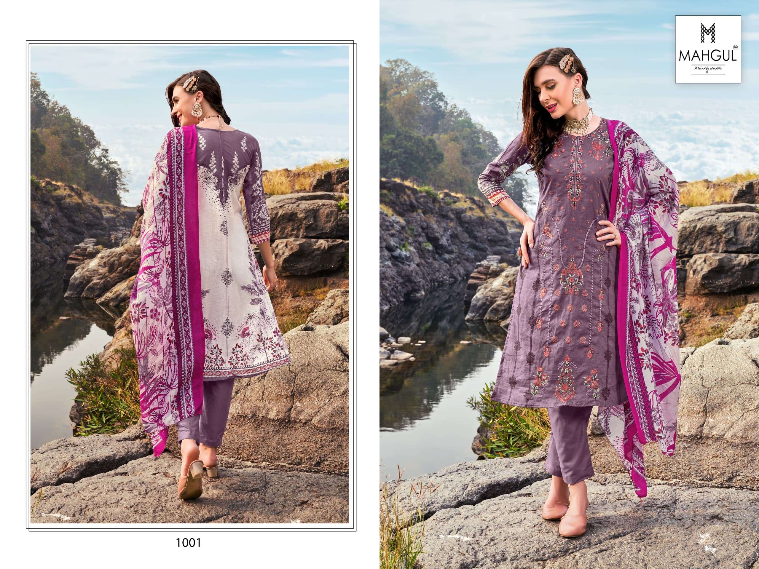shraddha designer bin saeed vol-1 1001-1004 series latest pakistani cotton dupatta salwar kameez wholesaler