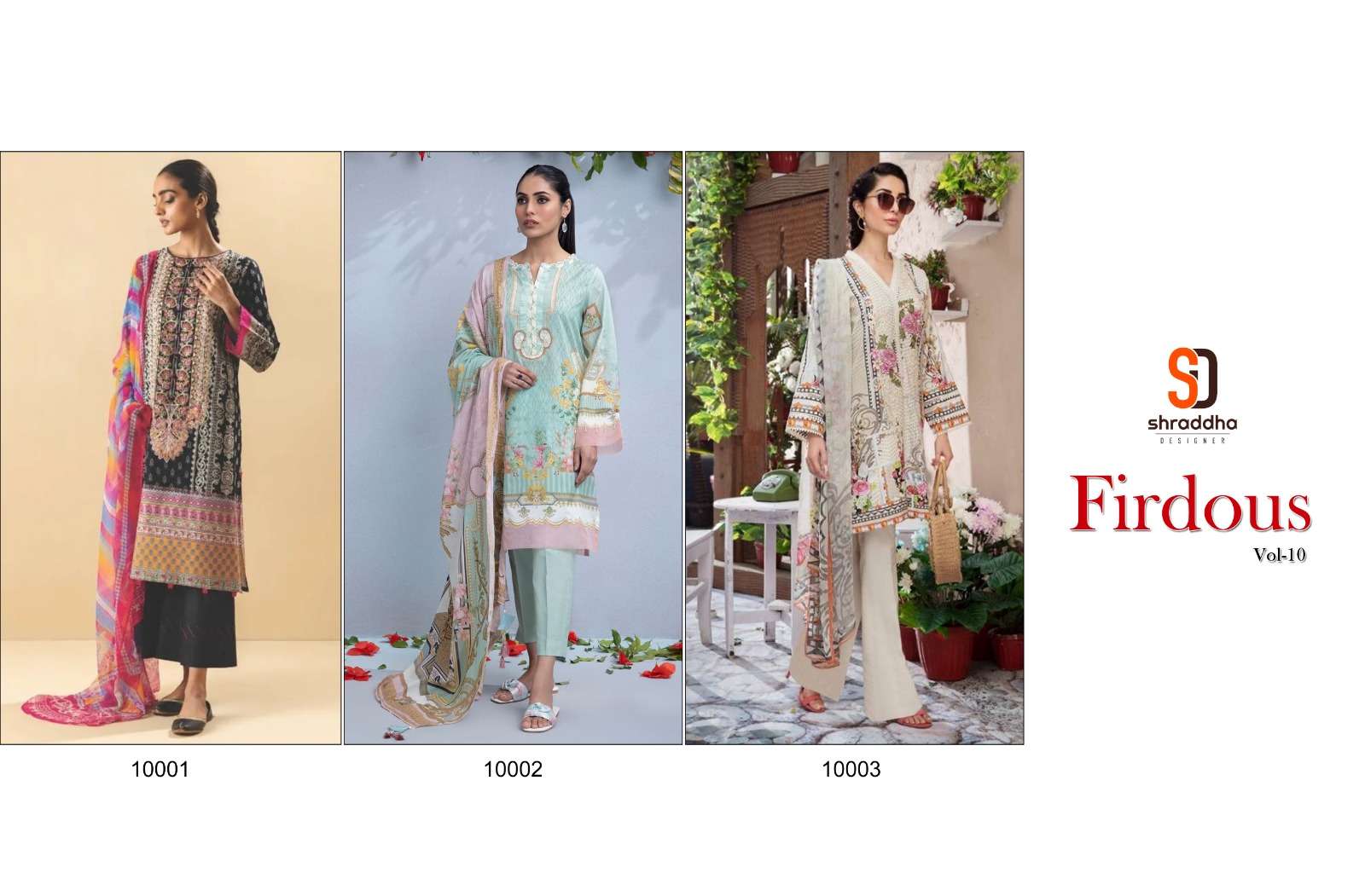 shraddha designer firdous vol-10 pakistani unstich dress material collection wholesale price surat