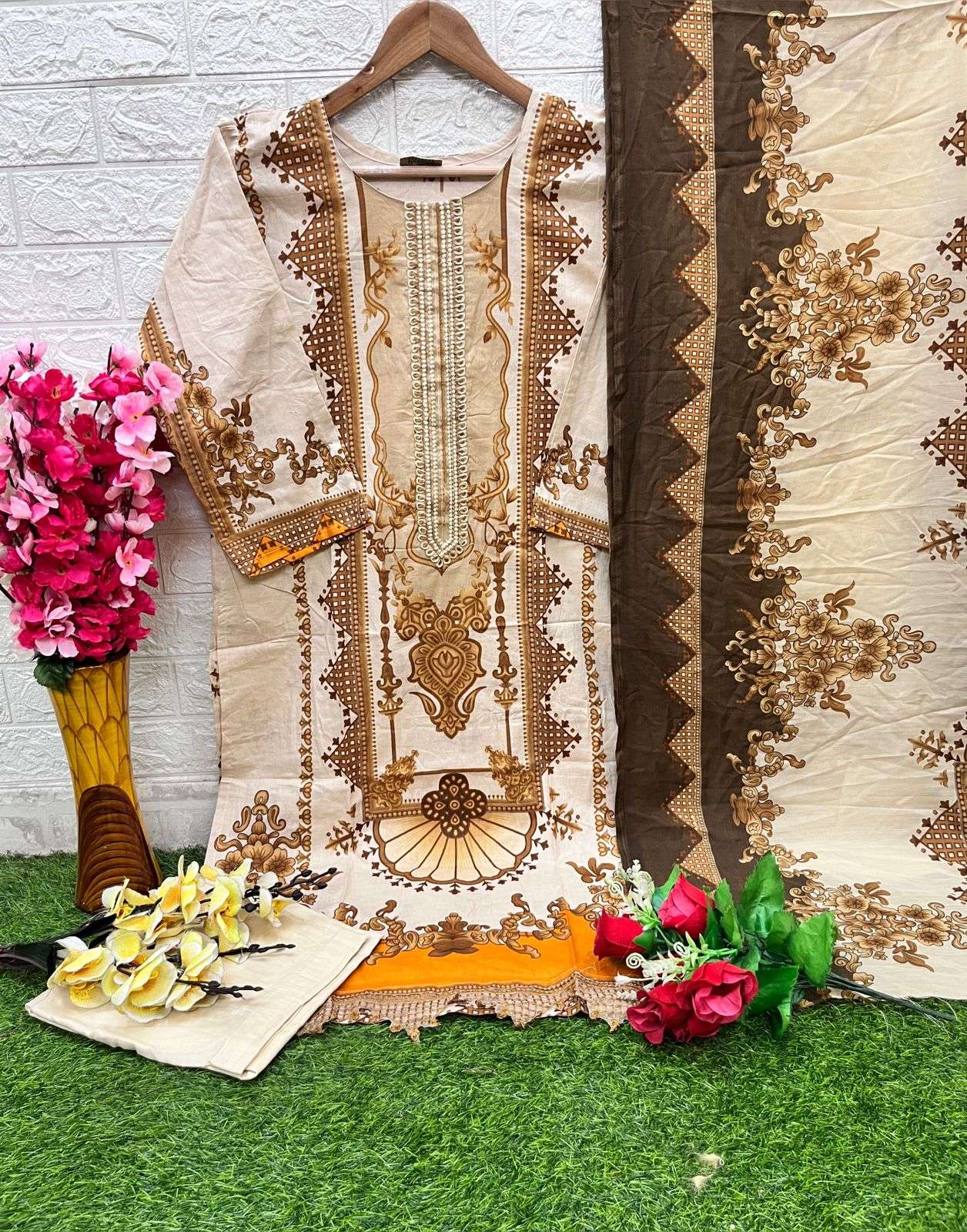 shraddha designer vintage vol-12 12001-12004 series latest pakistani cotton dupatta salwar kameez wholesaler
