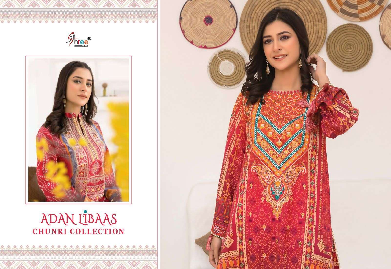 shree fabs adan libaas chunri collection 3160-3165 series designer partywear pakistani suit wholesaler surat gujarat