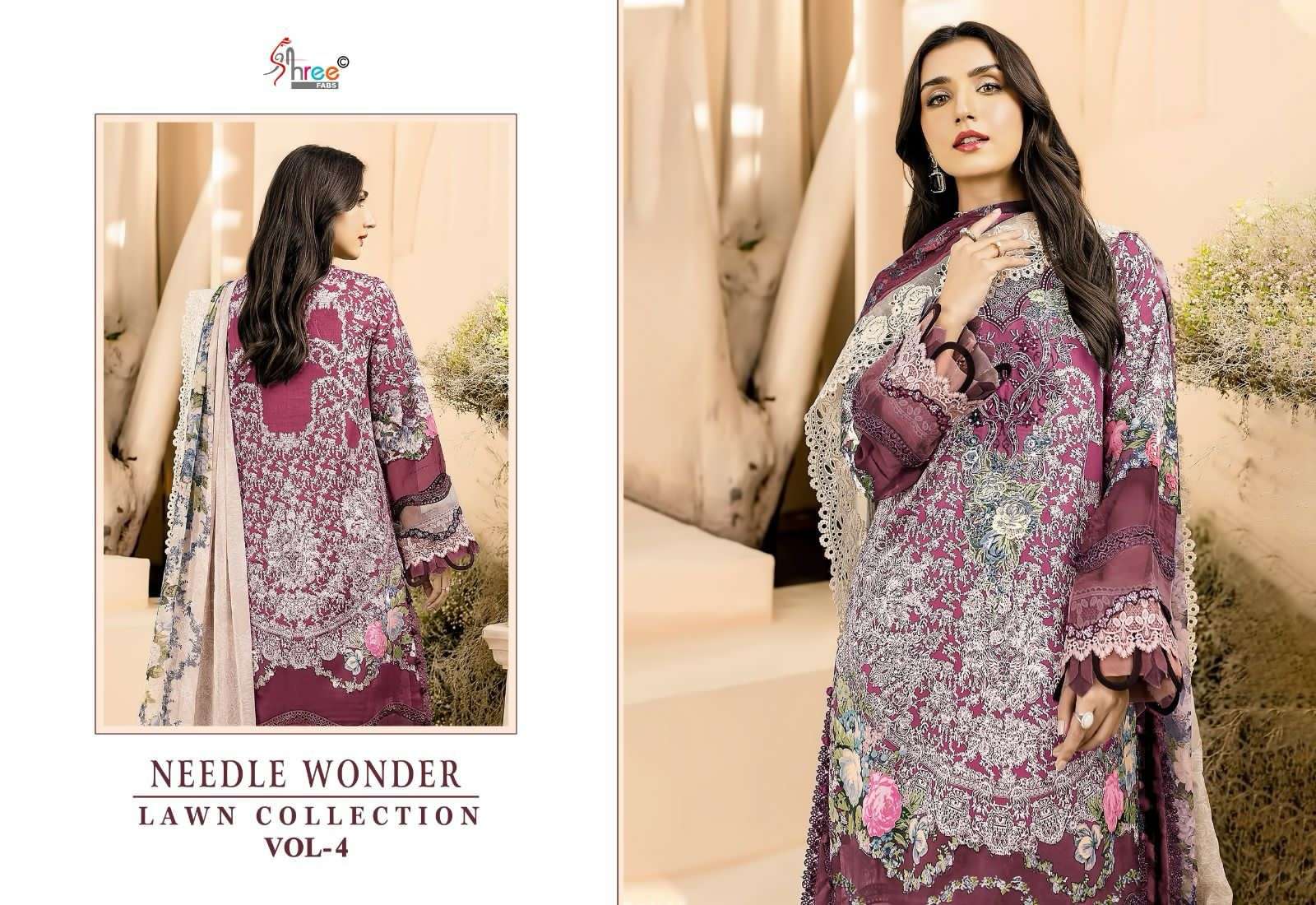 shree fabs lawn collection vol-4 3384-3389 series designer partywear pakistani suit wholesaler surat gujarat