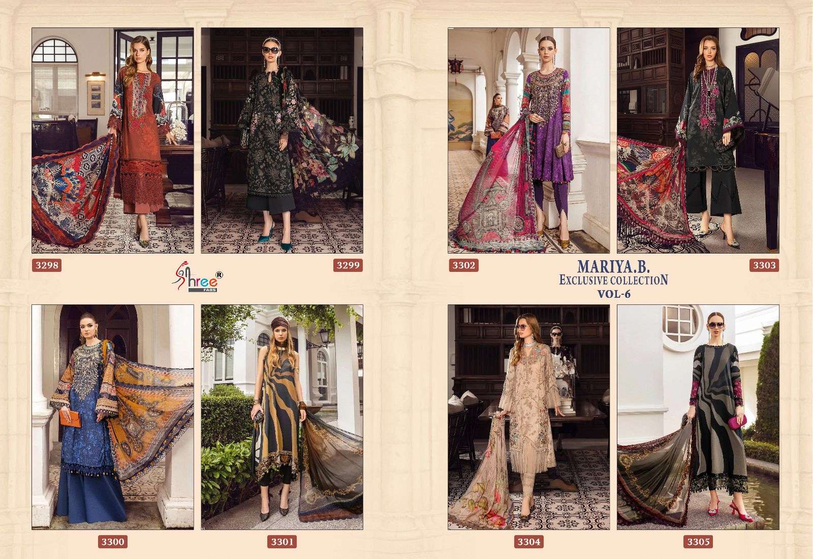shree fabs maria b exclusive collection vol-6 3298-3305 series designer wedding wear pakistani suit wholesaler surat gujarat