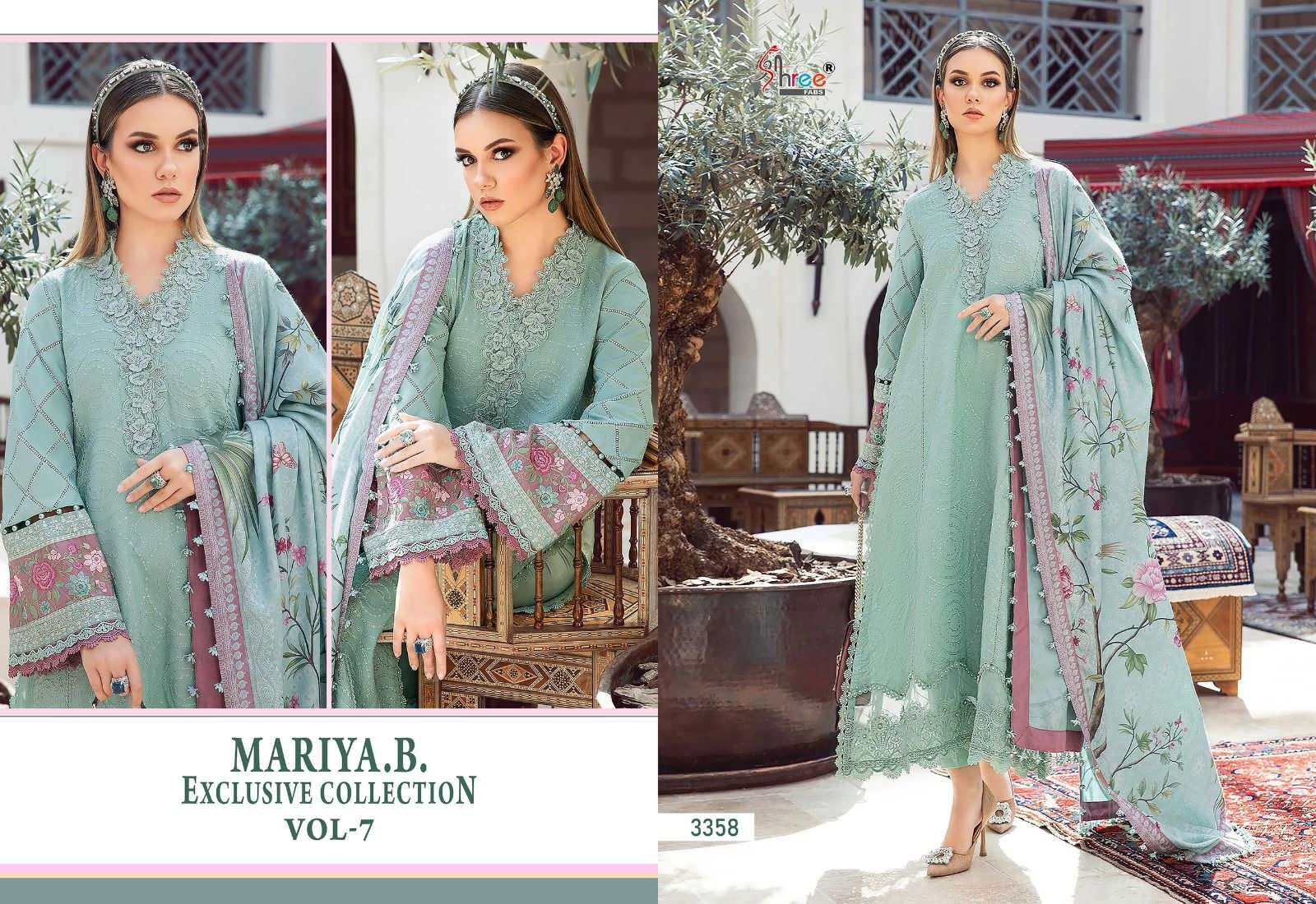shree fabs maria b exclusive collection vol-7 3356-3600 series latest pakistani salwar kameez wholesaler surat gujarat