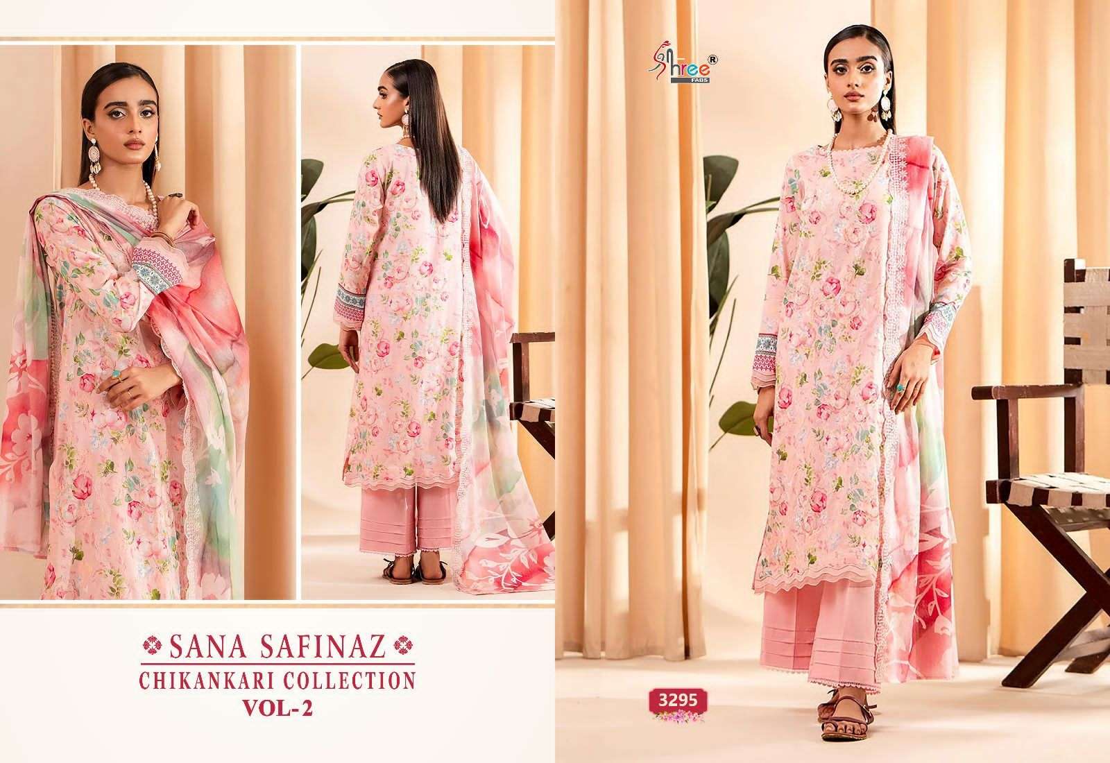 shree fabs sana safinaz chikankari collection vol-2 3292-3297 series designer wedding wear pakistani suit with cotton dupatta at wholesaler rate surat gujarat