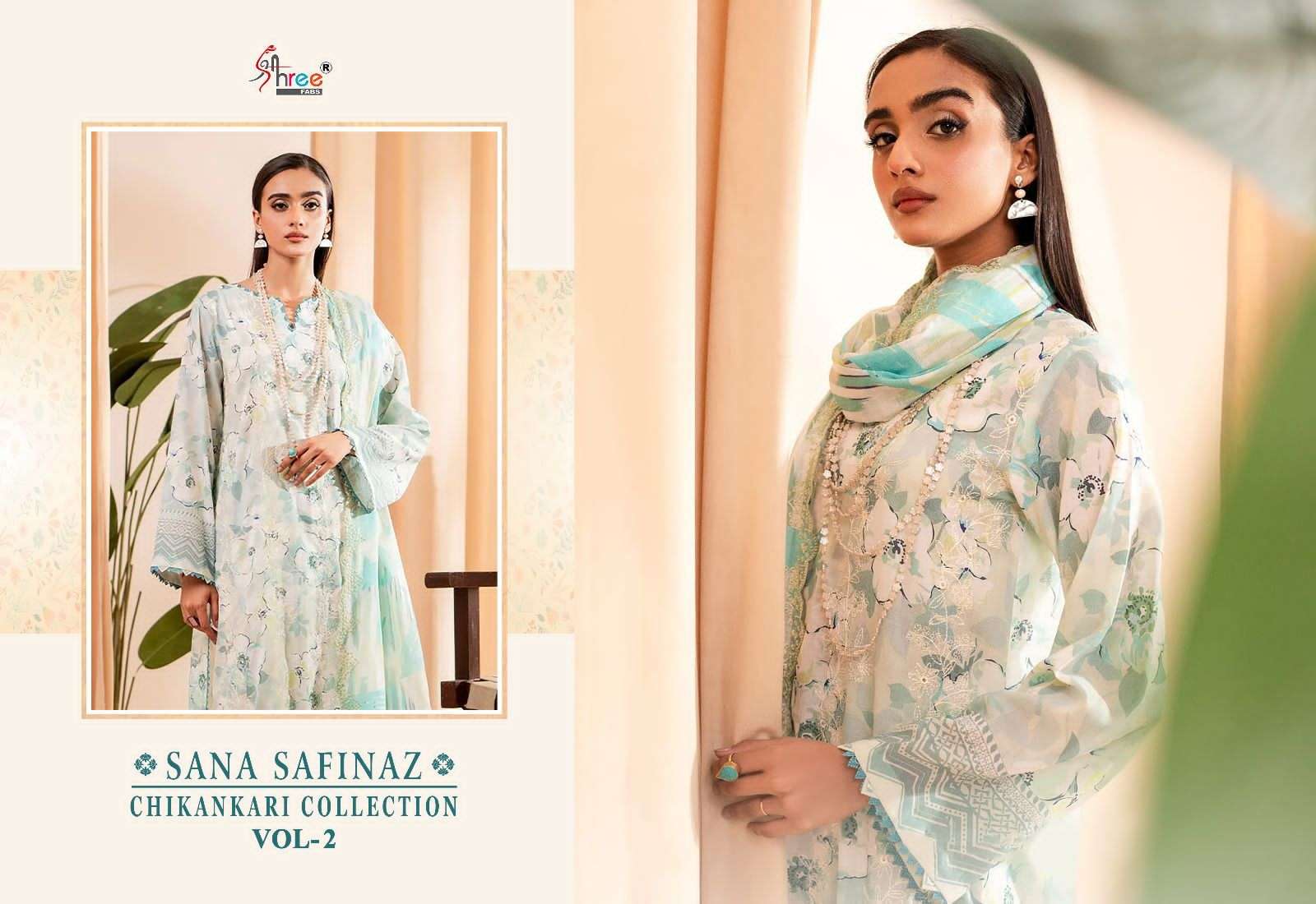 shree fabs sana safinaz chikankari collection vol-2 3292-3297 series designer wedding wear pakistani suit with cotton dupatta at wholesaler rate surat gujarat