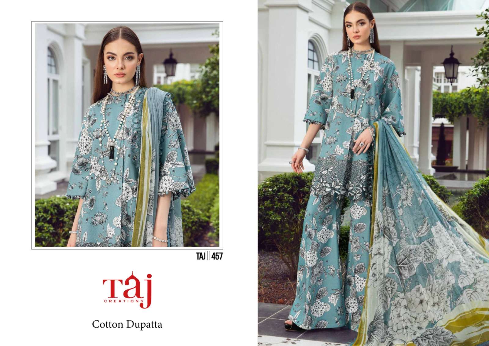 taj creations 457-458 design latest designer wedding wear pakistani suit at wholesaler rate india surat gujarat