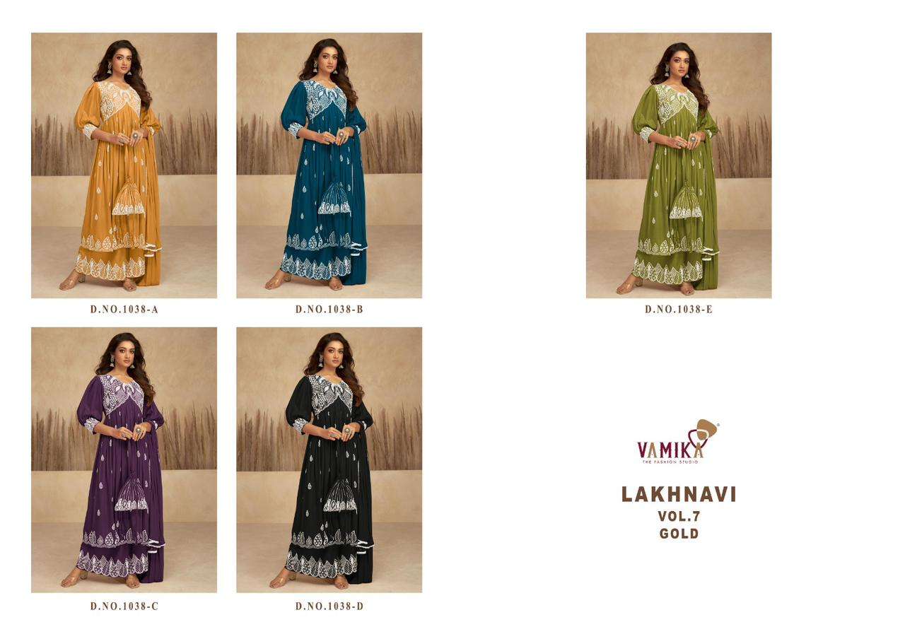 vamika lakhnavi vol-7 gold 1038 colour series latest readymade salwar kameez wholesaler surat gujarat