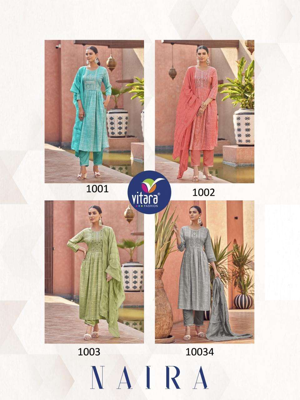 vitara fashion naira 1001-1004 series latest designer kurti set wholesaler surat gujarat