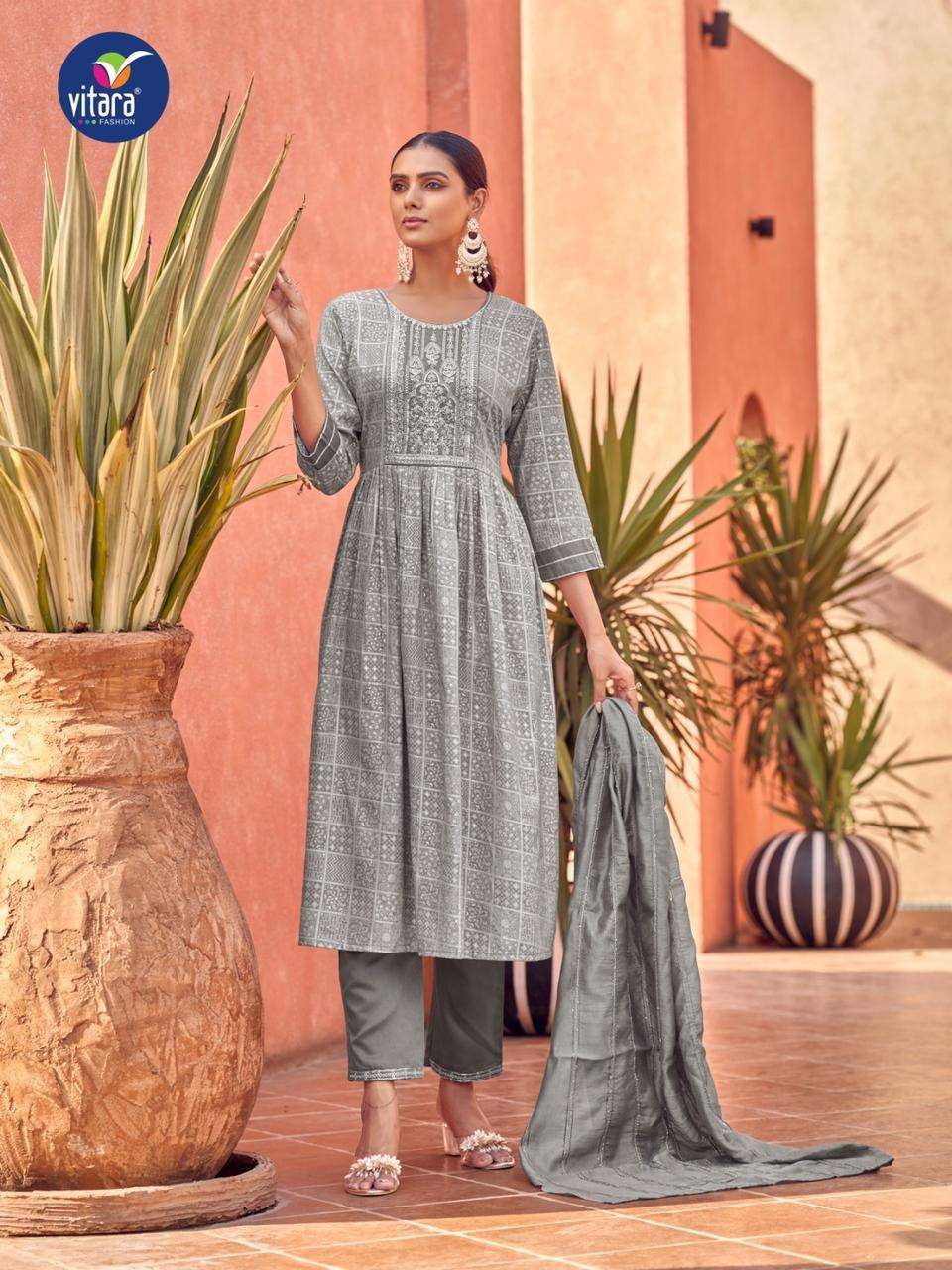 vitara fashion naira 1001-1004 series latest designer kurti set wholesaler surat gujarat
