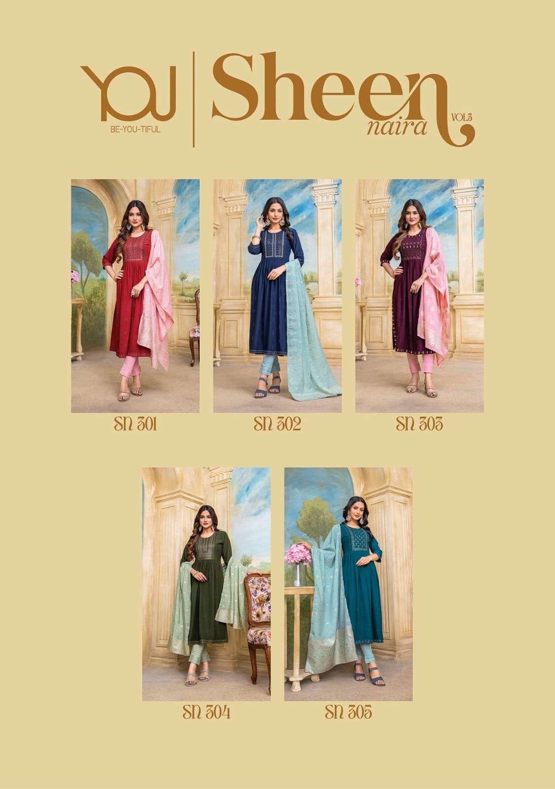 wanna sheen naira vo-3 301-305 series trendy fashion kurtis wholesale price surat