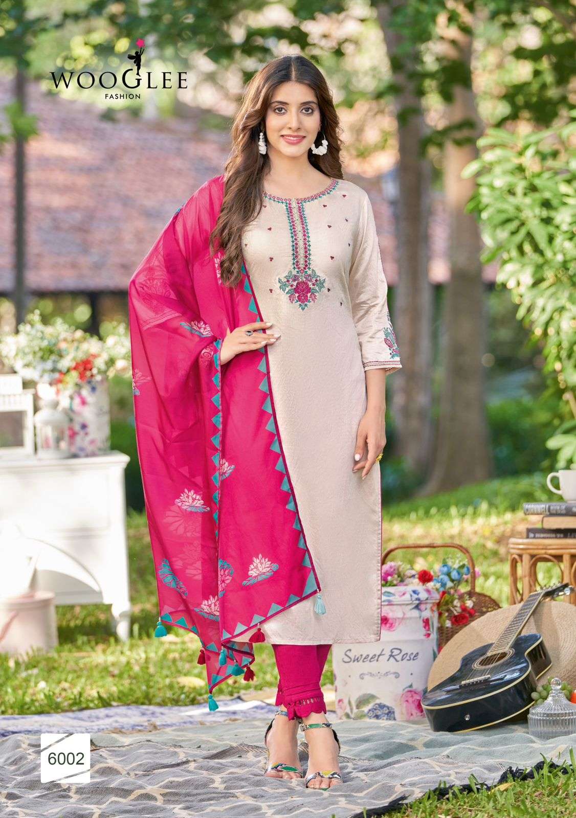 wooglee fashion kamakshi 6001-6006 series latest designer kurti set wholesaler surat gujarat