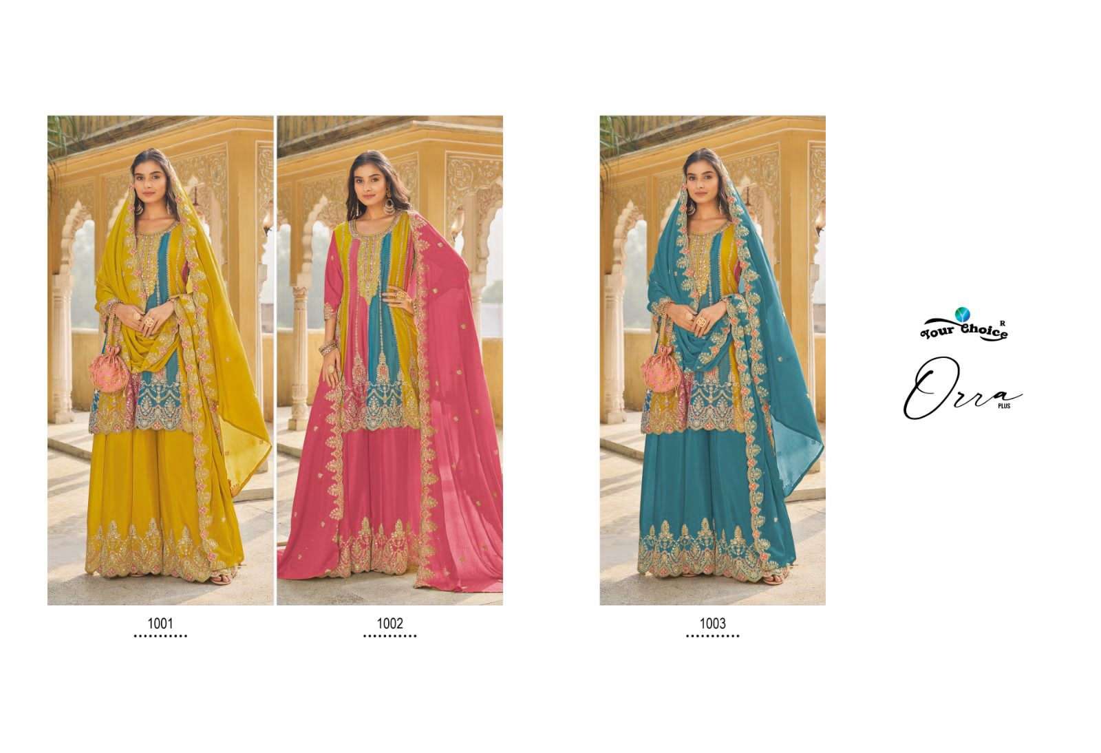 your choice orra plus 1001-1003 series latest readymade pakistani salwar kameez at wholesaler rate gujarat surat