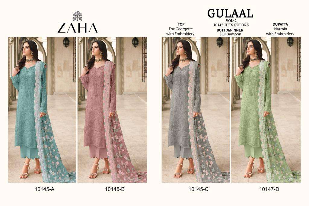 zaha gulaal vol-2 10145 hit colour series latest pakistani salwar kameez wholesaler surat gujarat