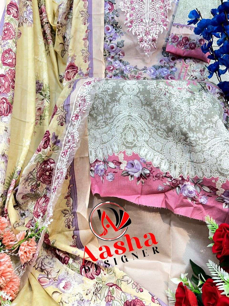 aasha designer needle wonder vol-4 1049 colour series latest designer pakistani chiffon dupatta salwar kameez at wholesale price surat gujarat