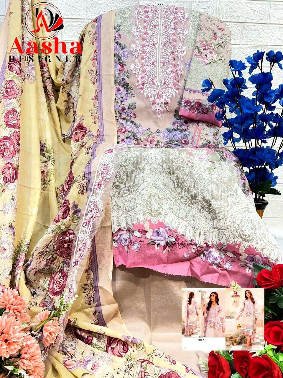 aasha designer needle wonder vol-4 1049 colour series latest designer pakistani cotton dupatta salwar kameez at wholesale price surat gujarat