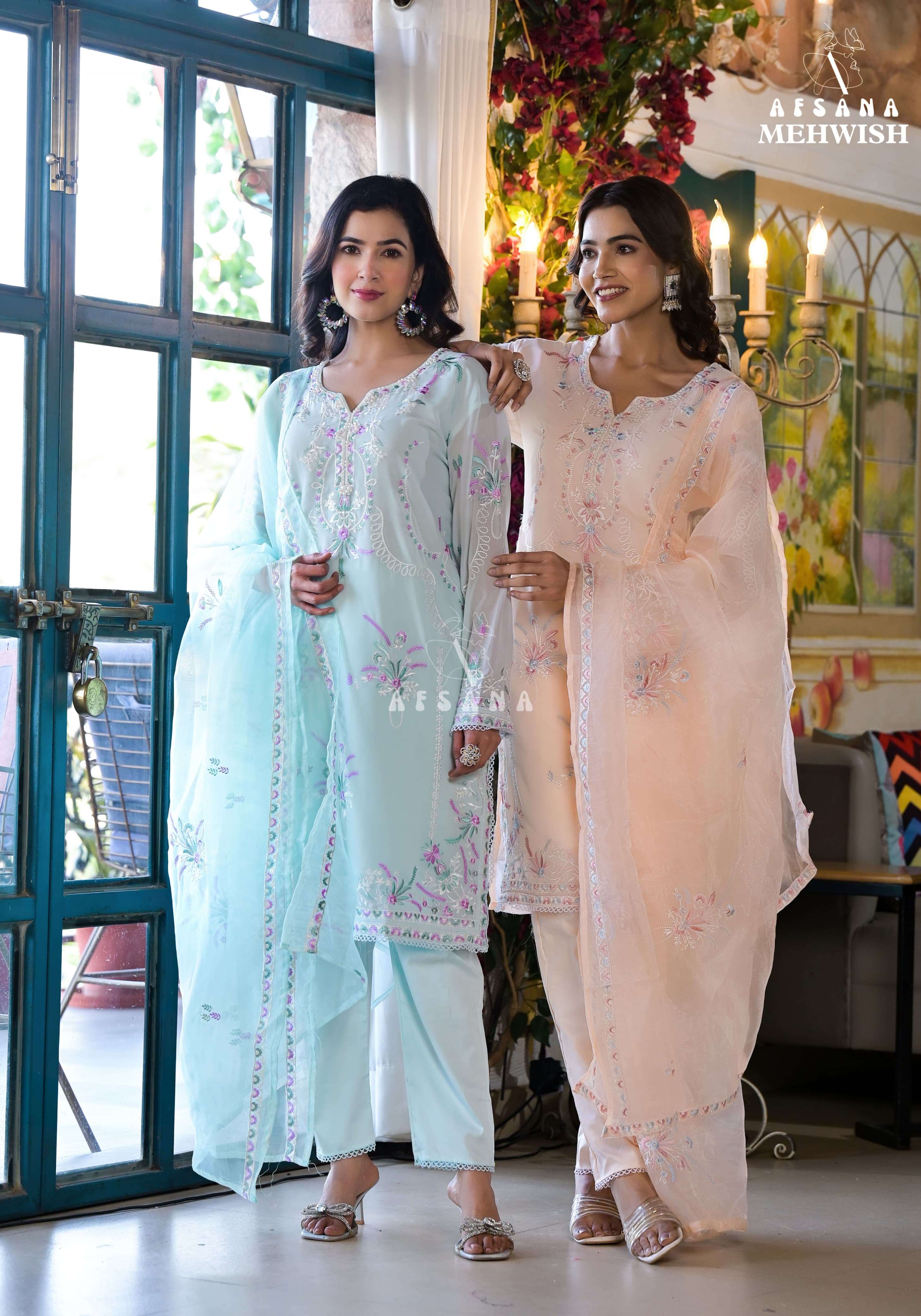 afsana mehwish latest designer fancy readymade salwar kameez at wholesaler rate india gujarat