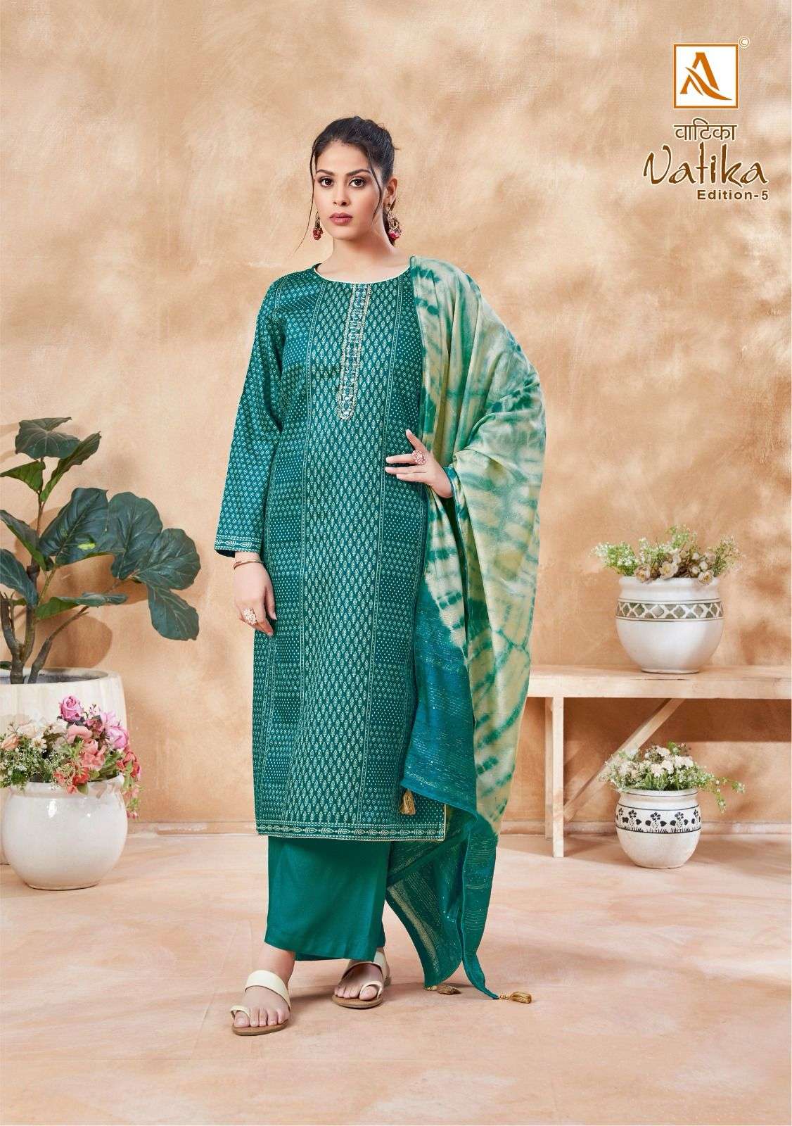 alok suit vatika edition vol-5 designer pakistani salwar kameez wholesaler surat gujarat