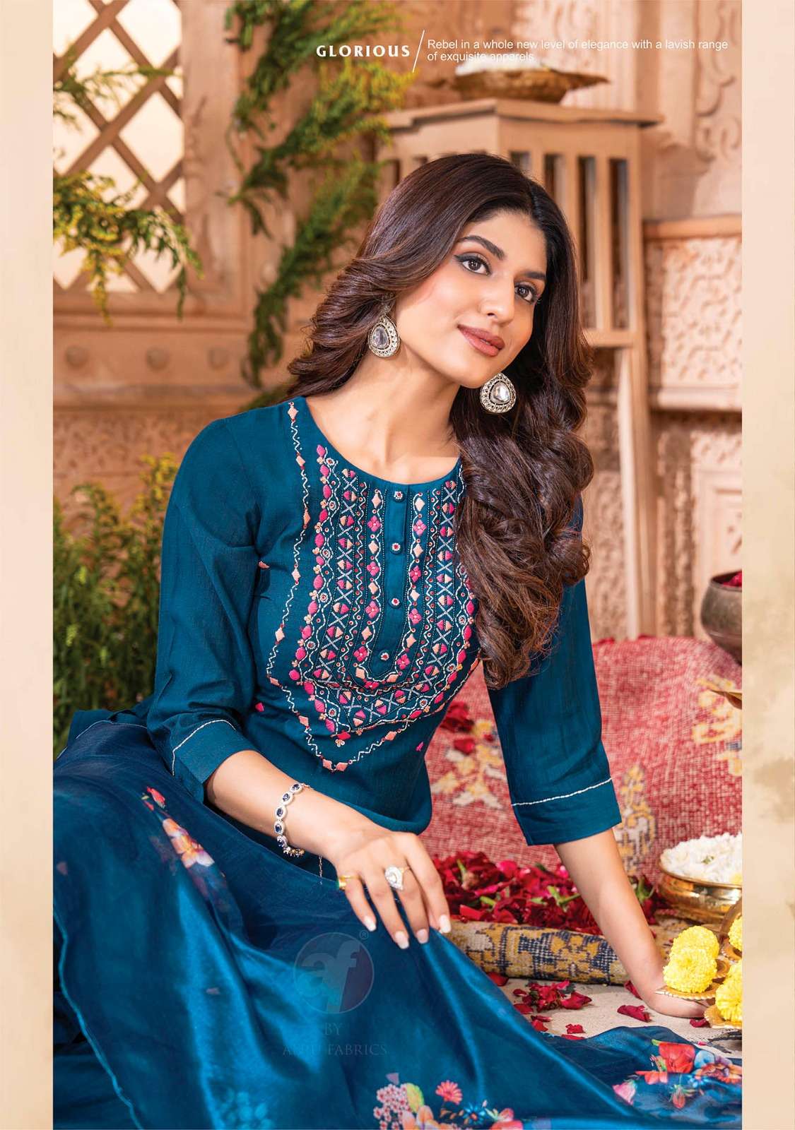 anju fabrics real touch vol-3 3421-3426 series latest designer festive wear salwar kameez set wholesaler surat gujarat