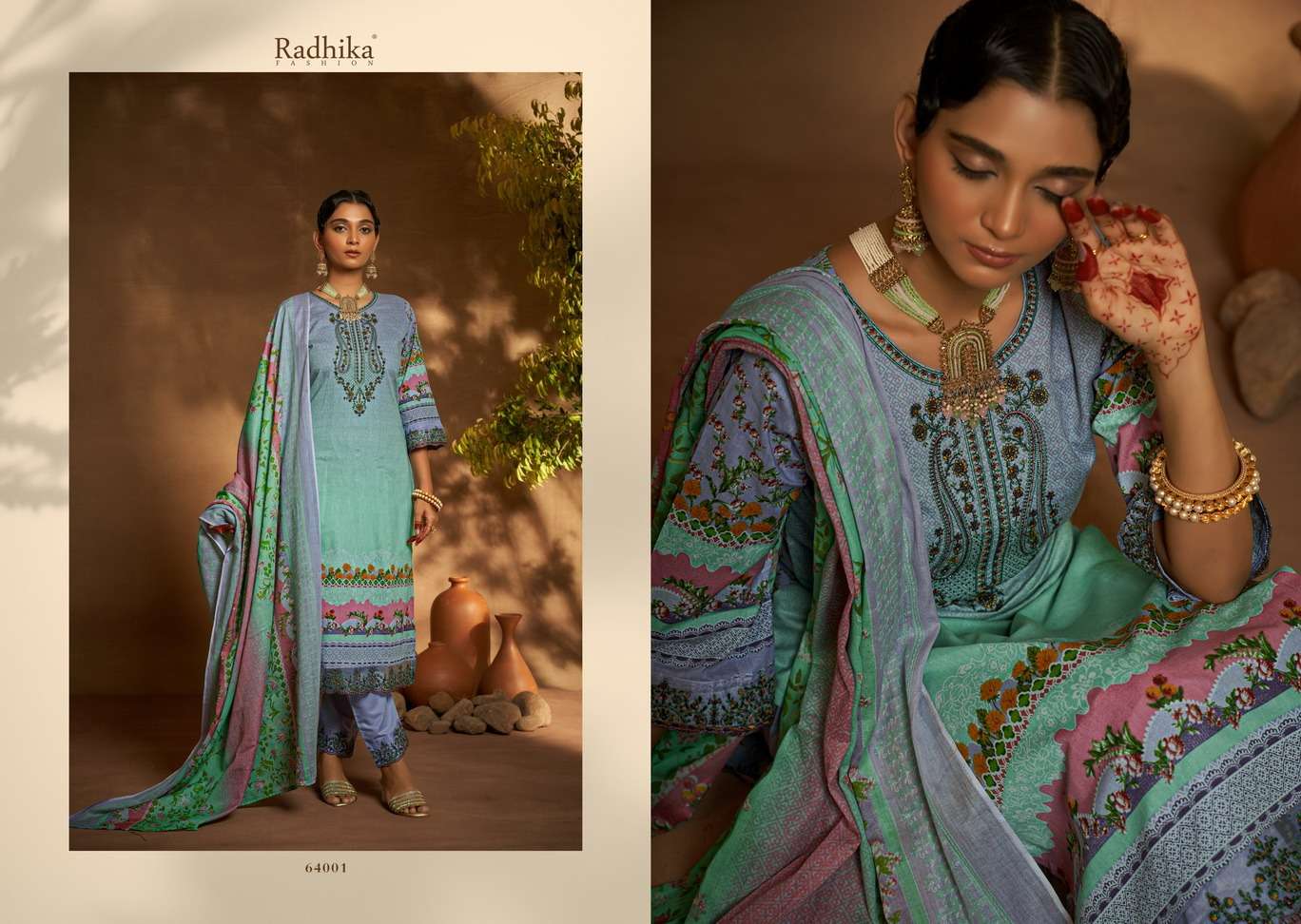 azara mehndi 64001-64008 series designer wedding wear salwar kameez wholesaler surat gujarat