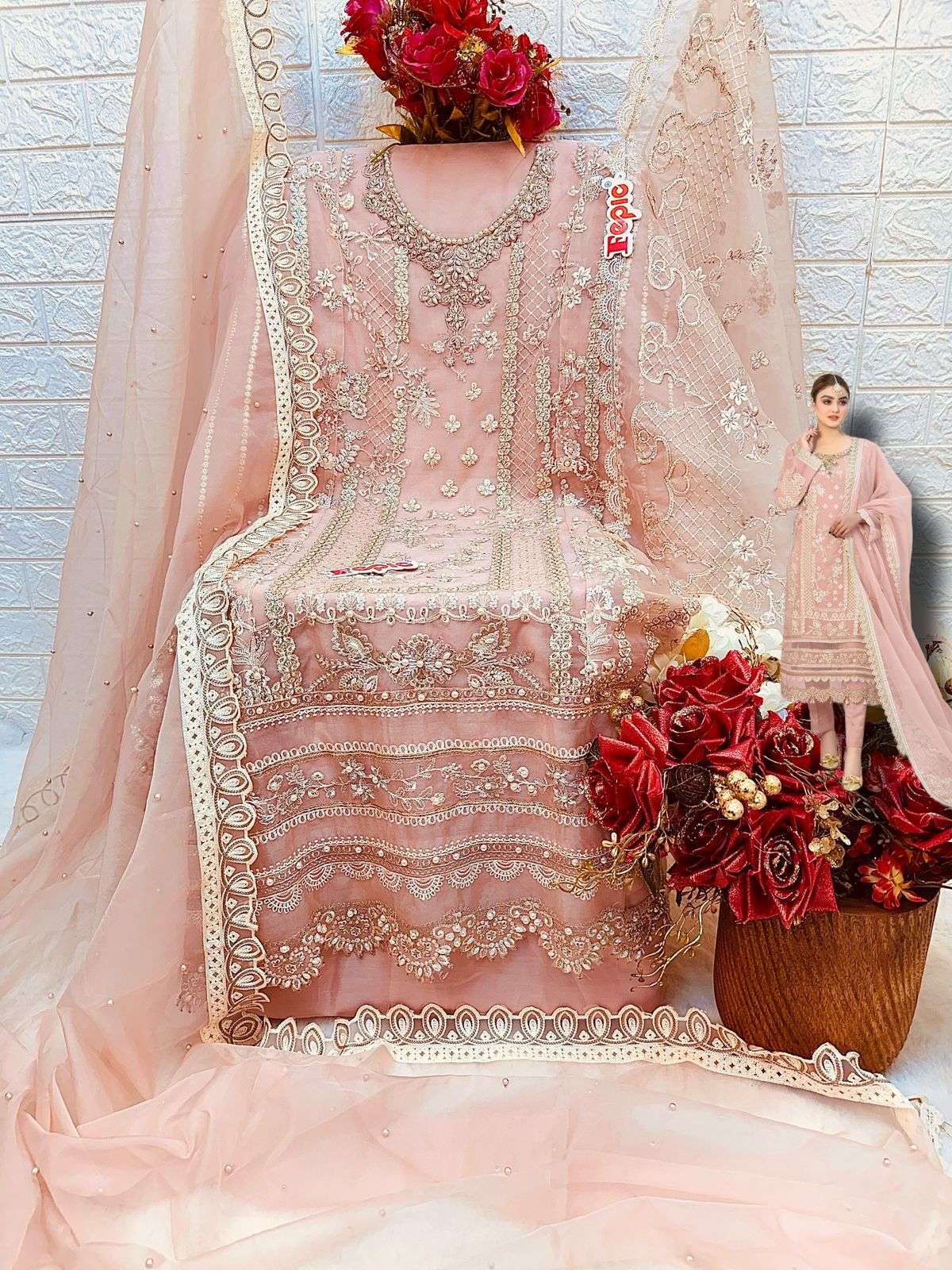Fepic rosemeen 1593 colours organza designer pakistani suits collection wholesale price