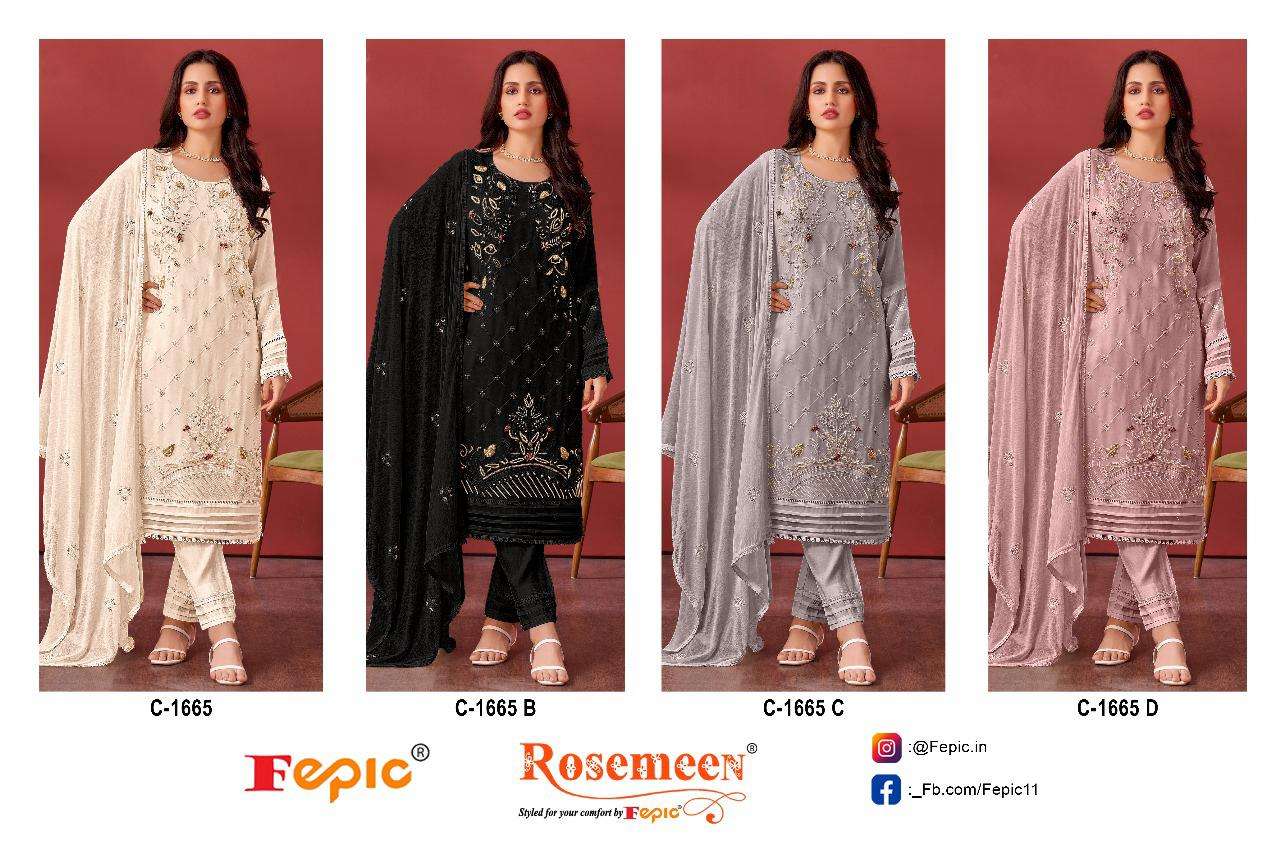 fepic rosemeen c-1665 colours georgette designer pakistani suits collection wholesale surat