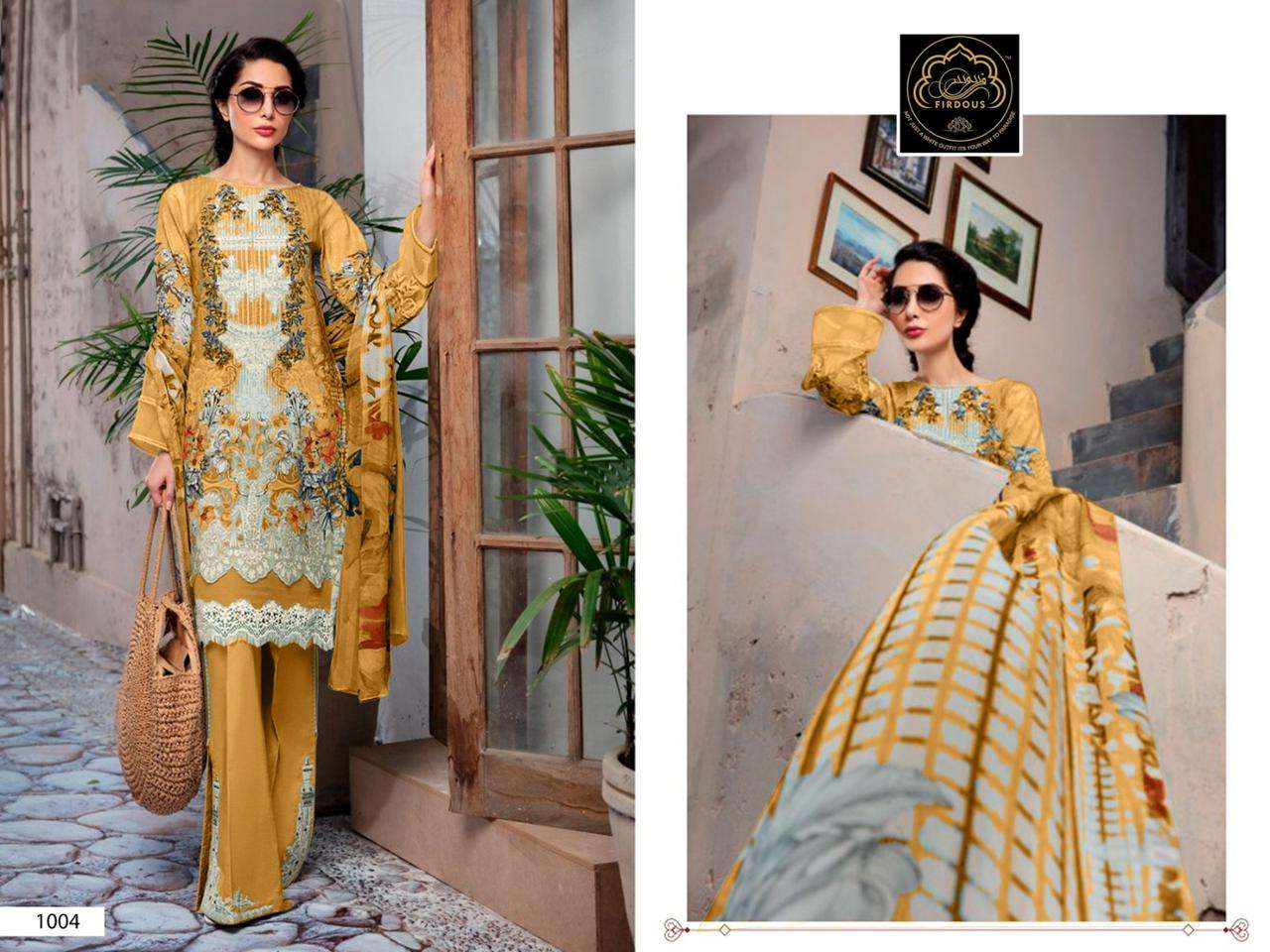 firdous marjaan vol-1 1001-1004 series latest designer party wear chiffon dupatta pakistani salwar suit with cotton dupatta wholesale price surat