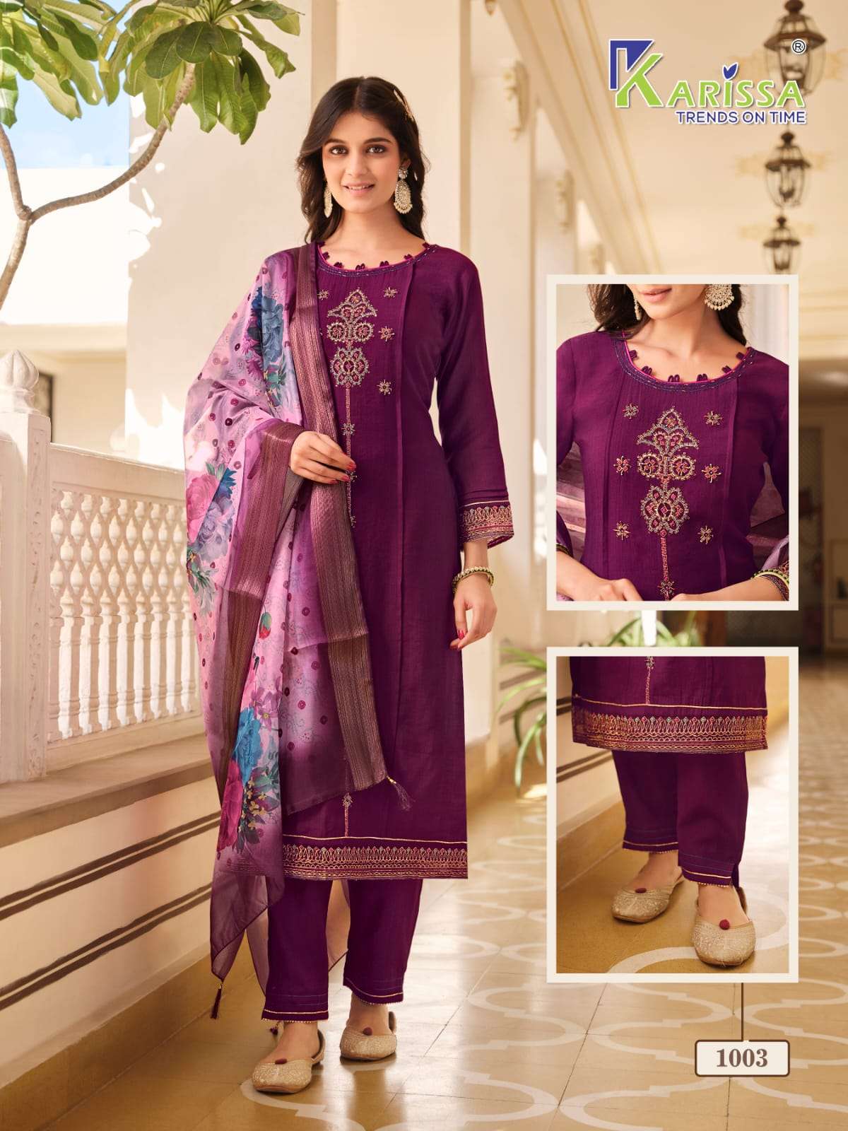 karissa trends bandhej 1001-1004 series designer party wear kurti set wholesaler surat gujarat