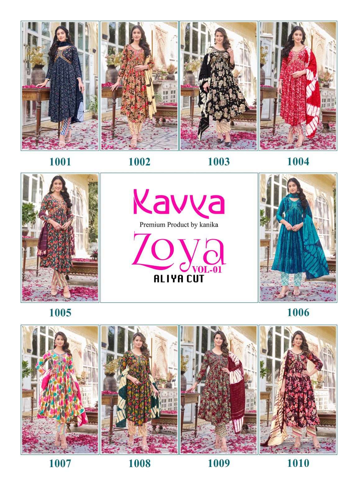 kavya zoya vol-1 1001-1010 series latest fancy traditional kurti with pant and dupatta set wholesaler surat gujarat