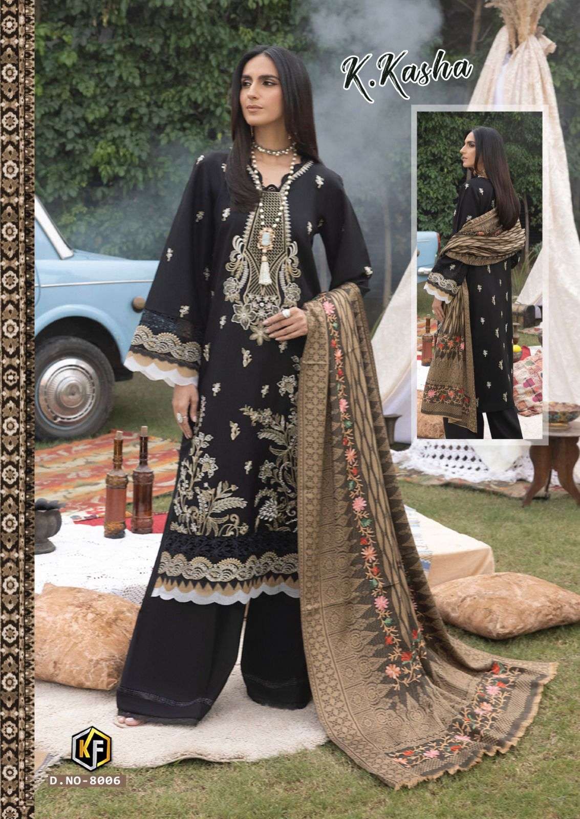 keval fab k kasha vol-8 8001-8006 series designer fancy party wear salwar kameez set wholesaler surat