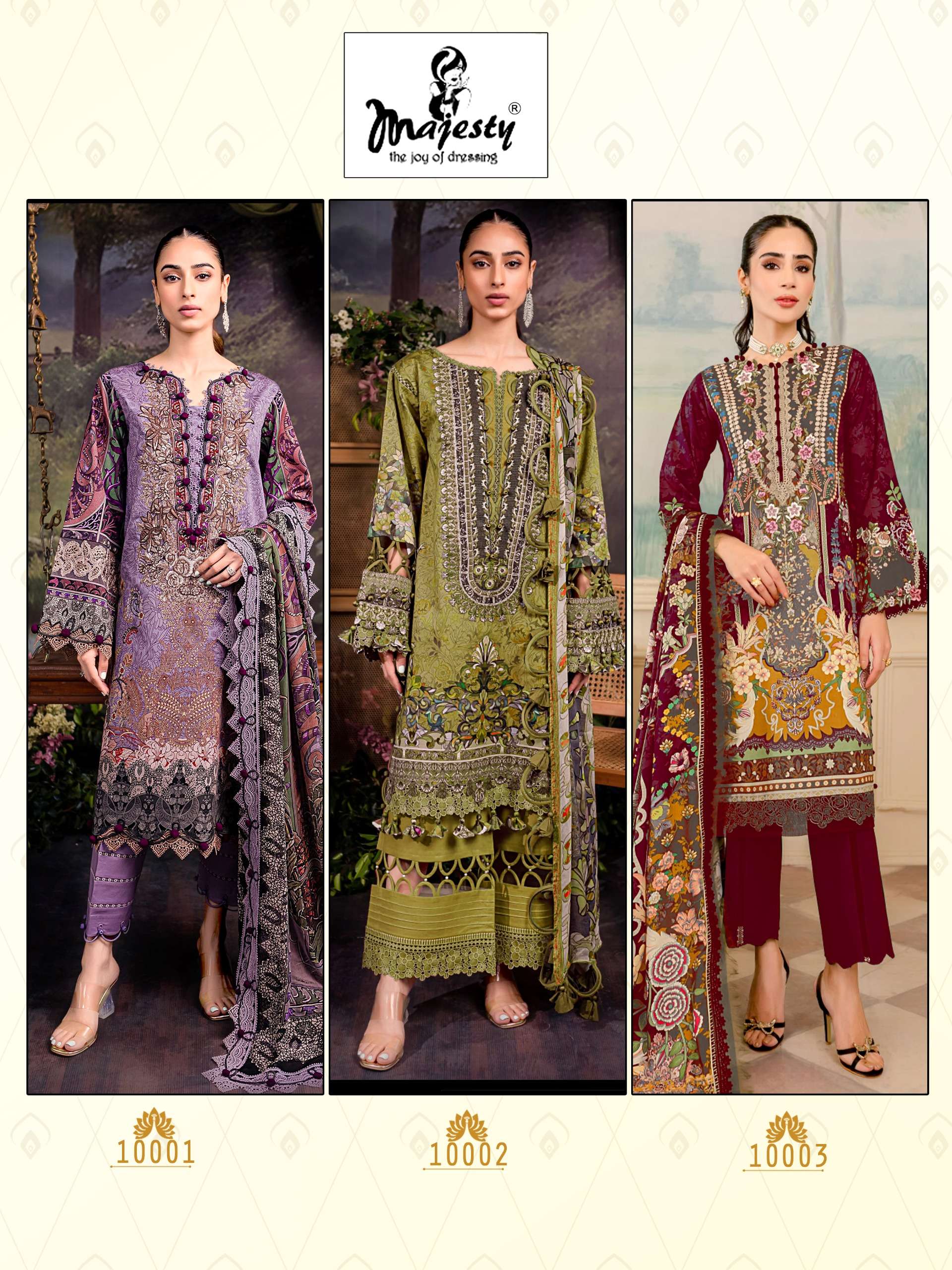 majesty bliss line 10001-10006 series latest pakistani chiffon dupatta salwar kameez wholesaler surat gujarat