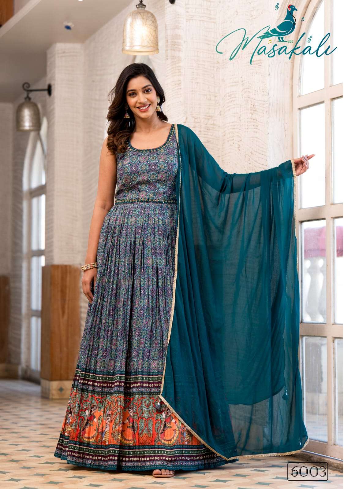 masakali vol-6 6001-6005 series latest designer readymade anarkali gown type suit wholesaler surat gujarat