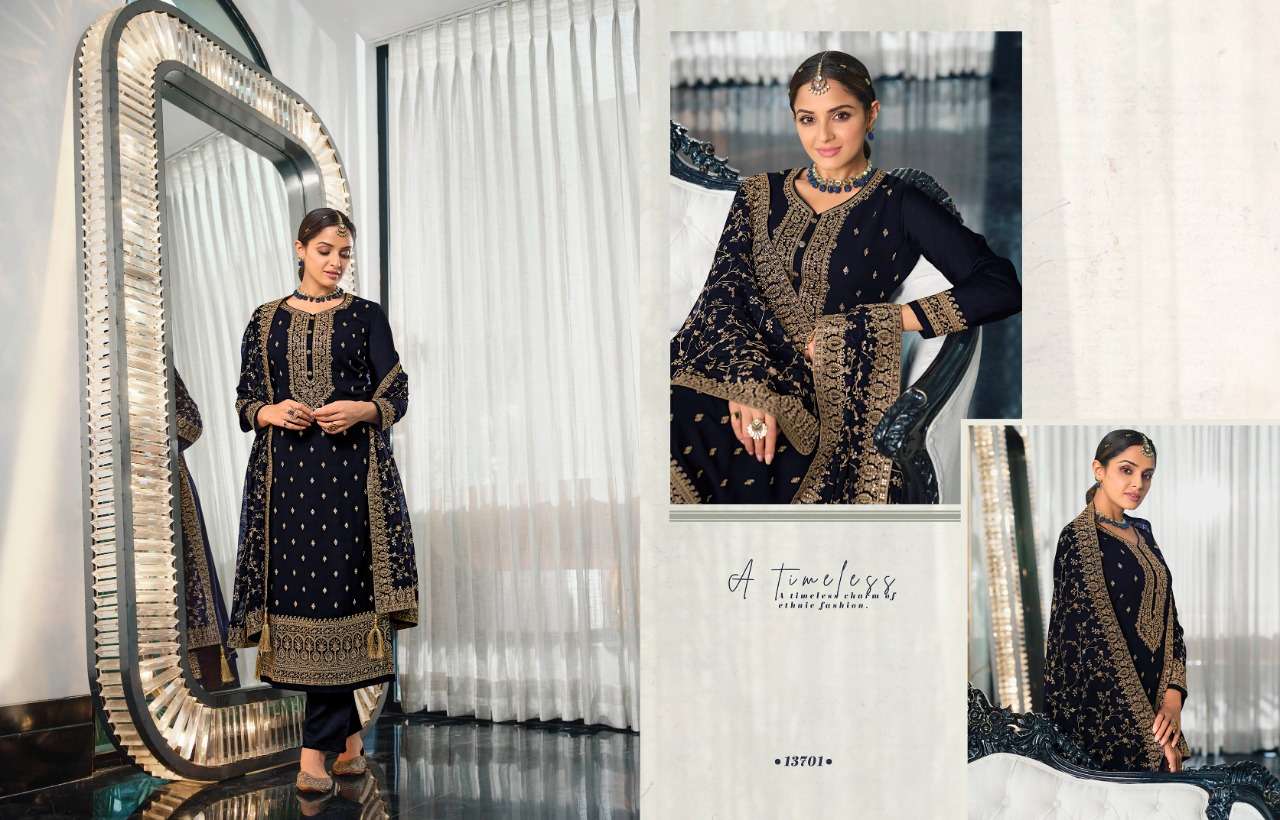 meera zisa khwaish vol-2 13701-13706 series latest fancy designer pakistani salwar kameez wholesaler surat gujarat