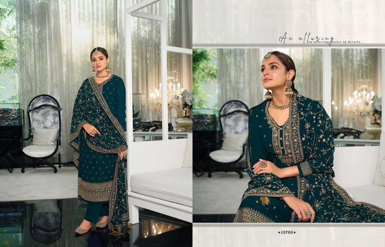 meera zisa khwaish vol-2 13701-13706 series latest fancy designer pakistani salwar kameez wholesaler surat gujarat