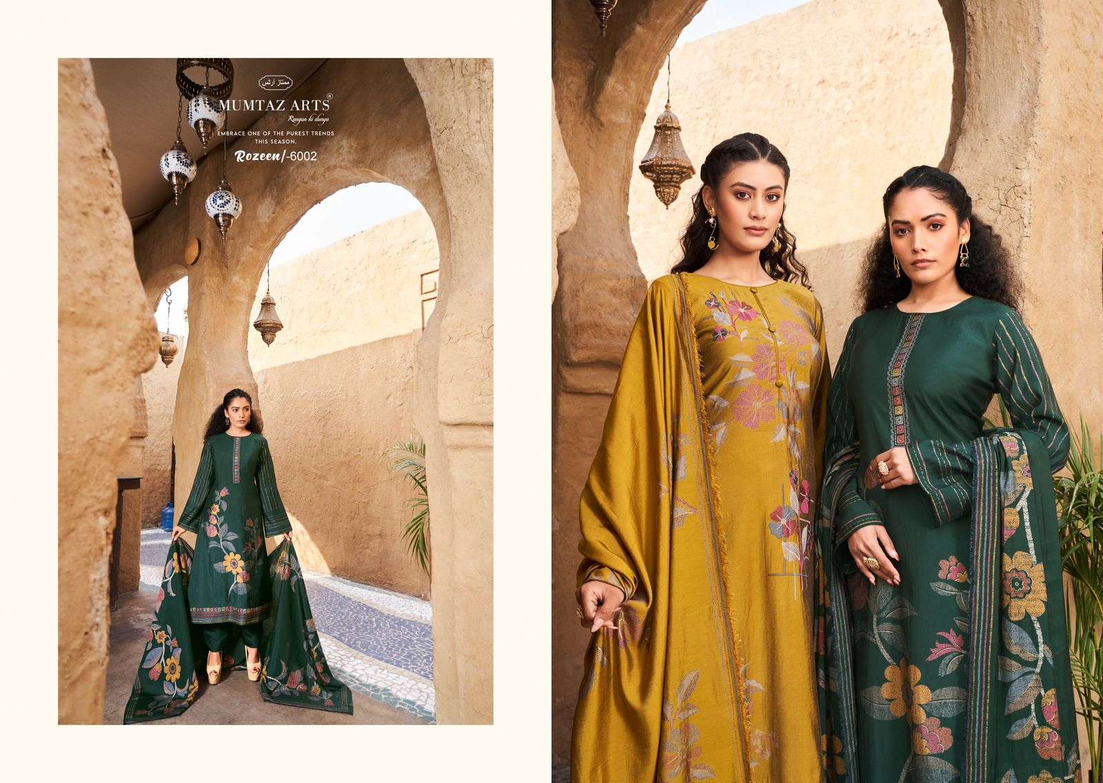 mumtaz arts rozeen 6001-6006 series latest designer pakistani salwar kameez wholesaler surat gujarat