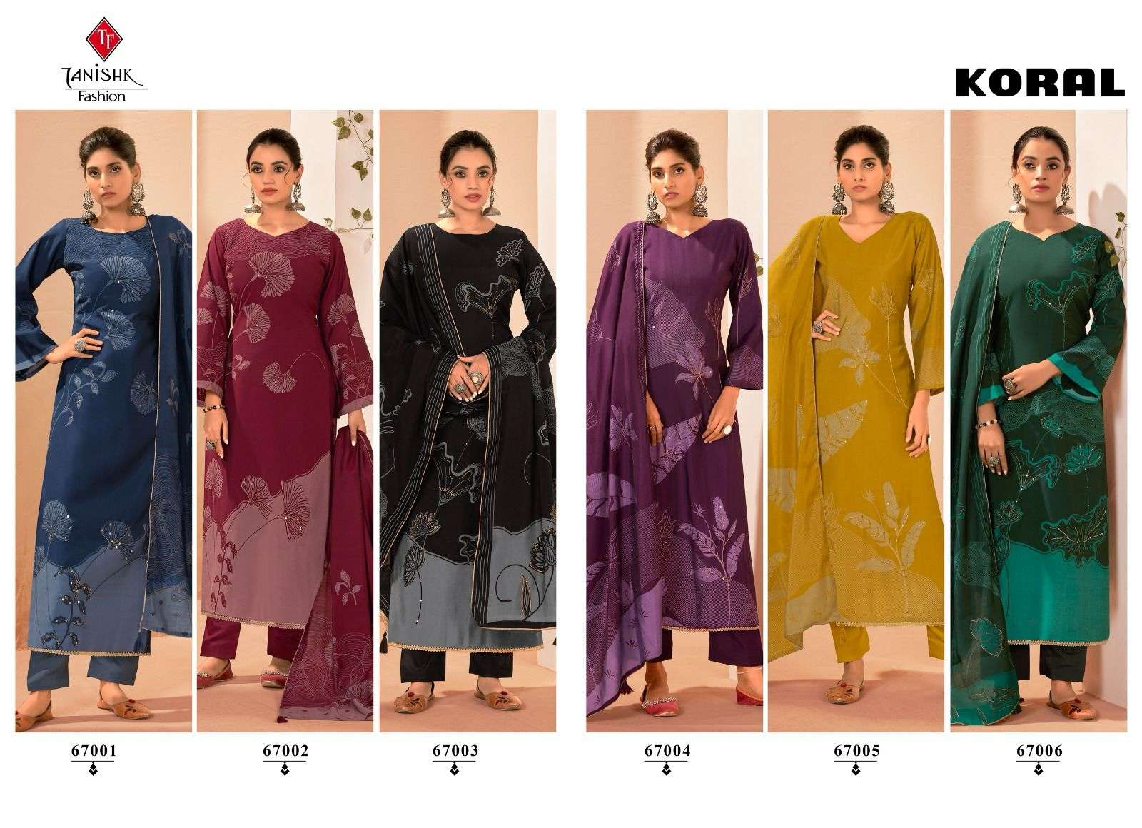 naari koral modal suit 67001-67006 series latest pakistani salwar kameez wholesaler surat gujarat