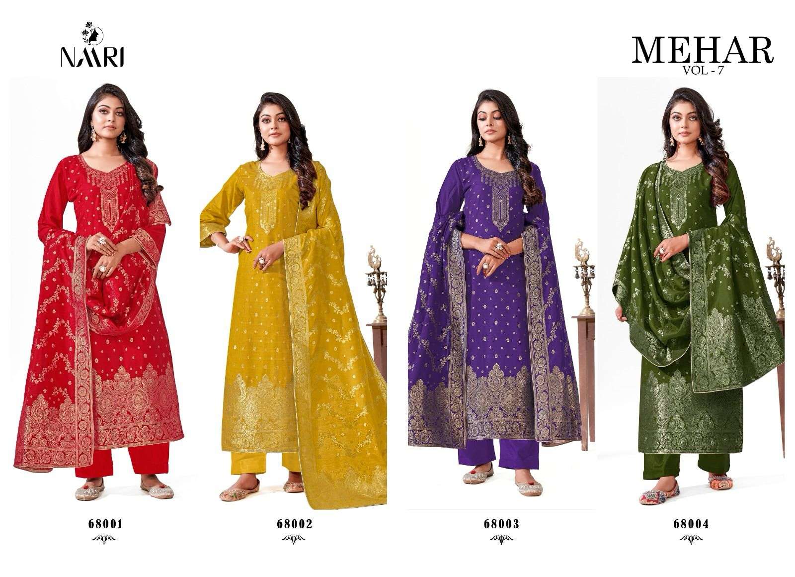 naari mehar vol-7 68001-68004 series latest designer salwar kameez wholesaler surat gujarat