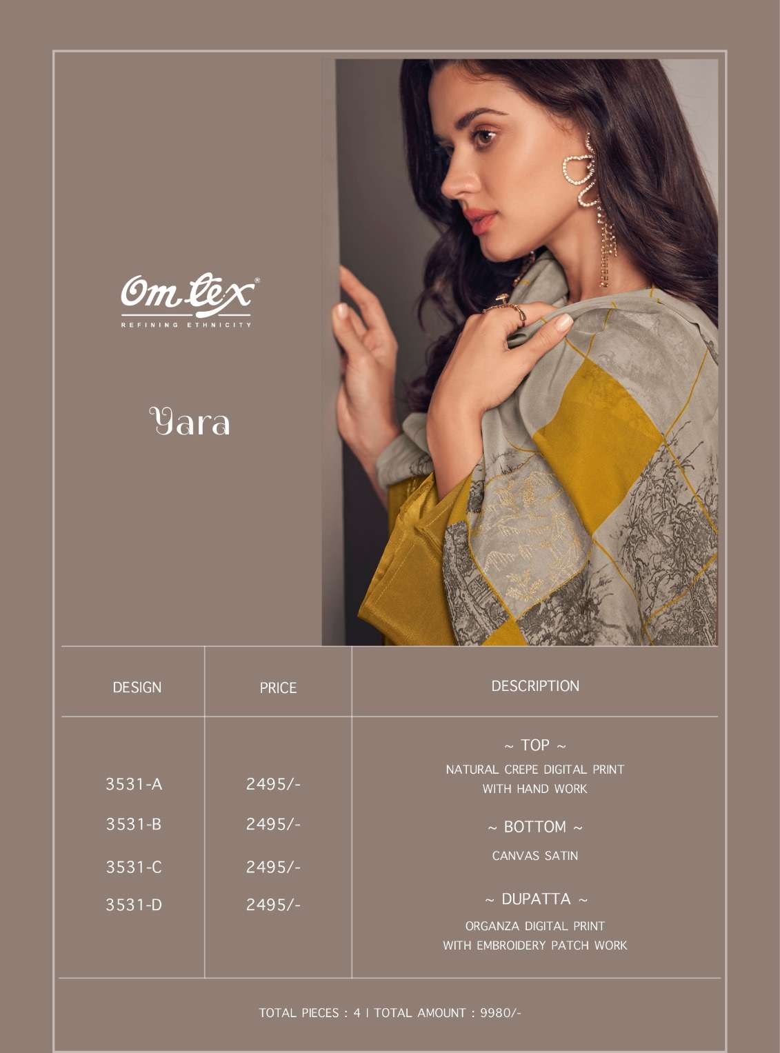 om tex yara 3531 colour series designer partywear wear wholesaler surat gujarat