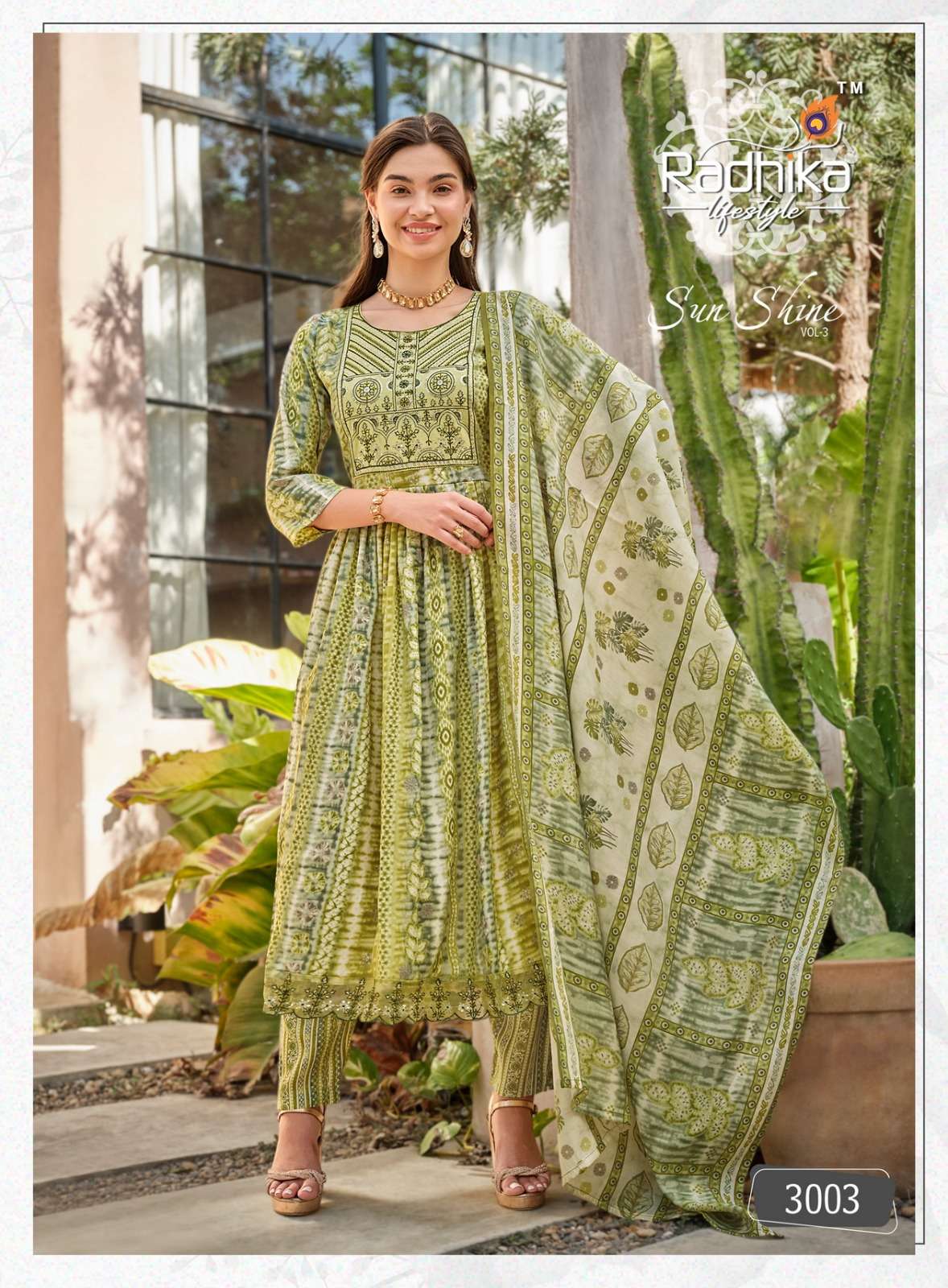 radhika lifestyle sunshine vol-3 3001-3008 series designer trending kurti set wholesaler surat gujarat