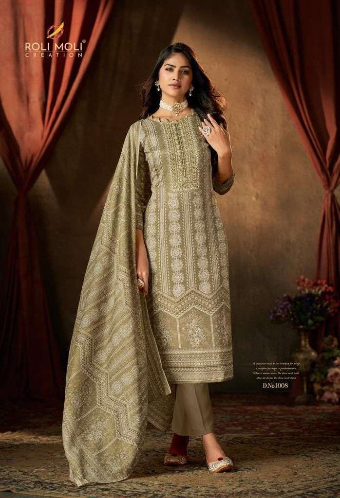 Rolimoli muskan 1001-1008 series soft cotton designer salwar suits collection wholesale rates