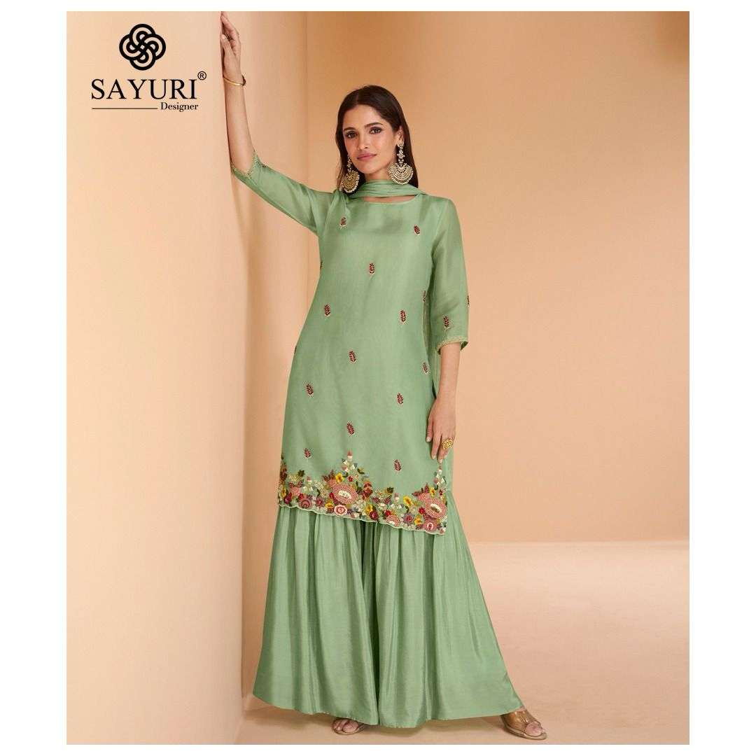 sayuri designer chandni 5414-5417 series latest wedding wear sharara salwar kameez wholesaler surat gujarat