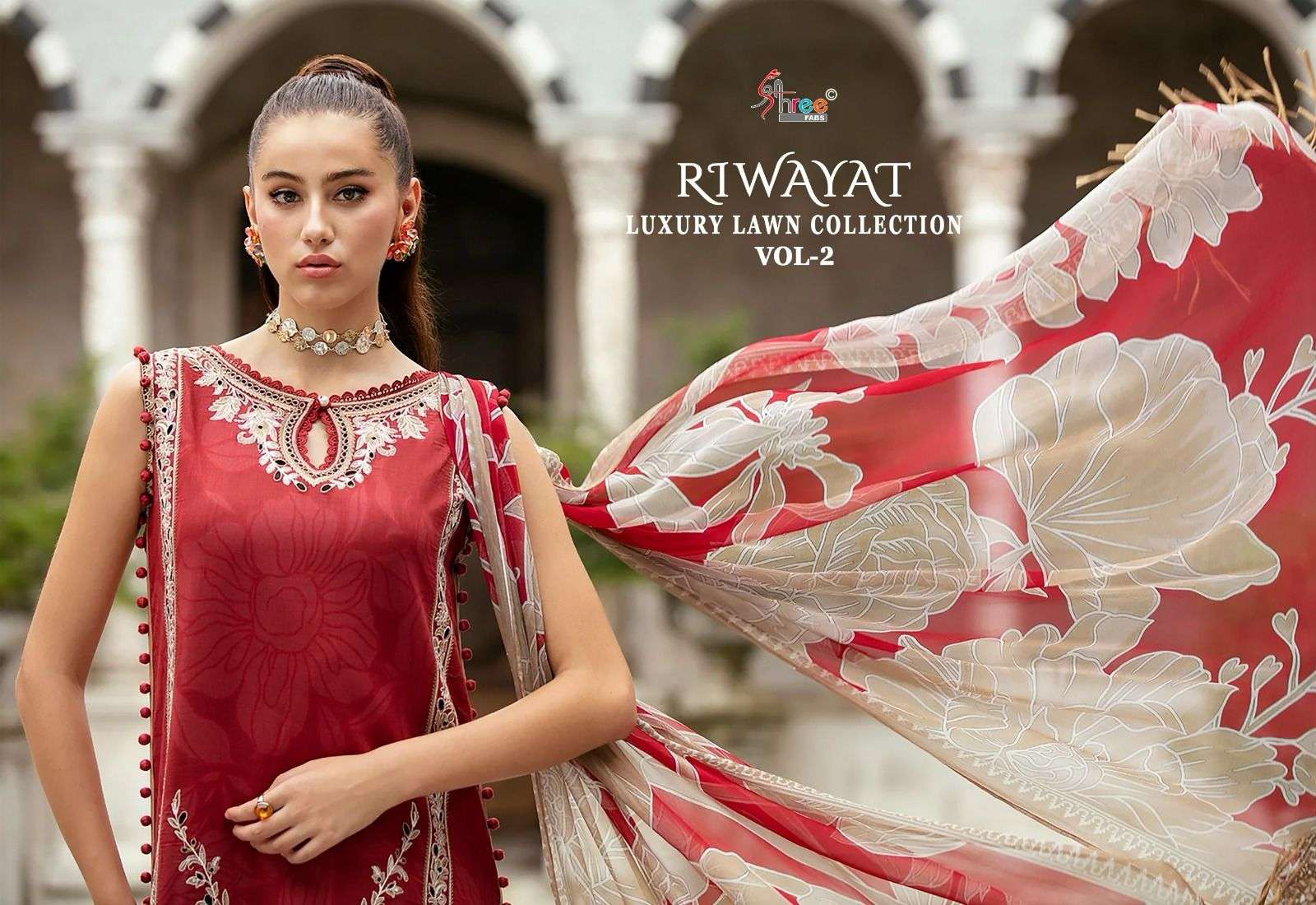 shree fabs riwayat luxury lawn collection vol-2 3390-3396 series designer wedding special pakistani suit wholesaler surat gujarat