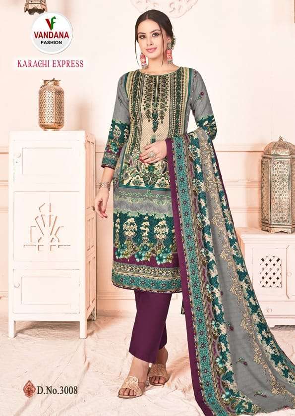vandana fashion karachi express 3001-3010 series latest straight cut salwar kameez wholesaler surat gujarat