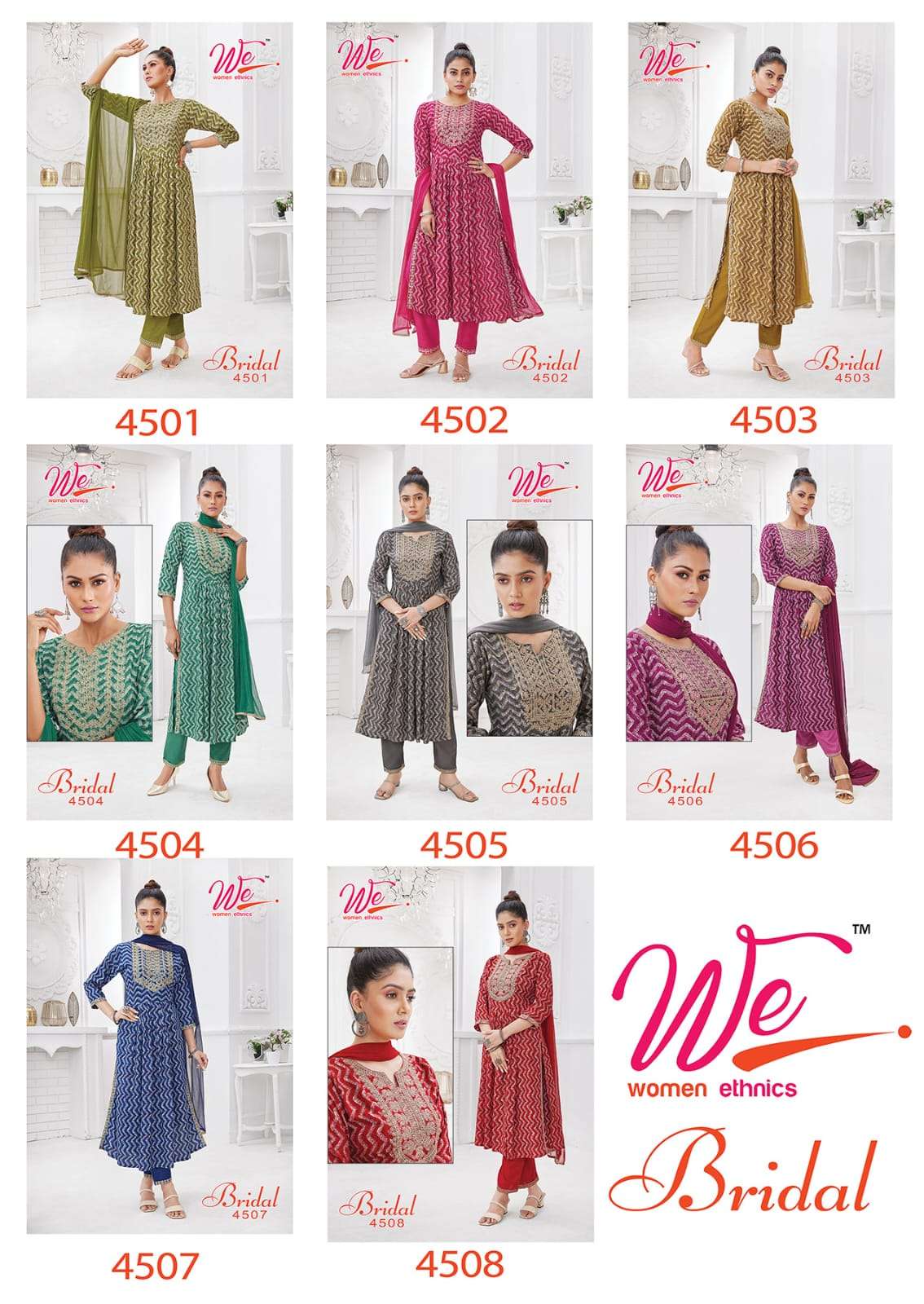 we fab bridal 4501-4508 series latest designer kurti set wholesaler surat gujarat