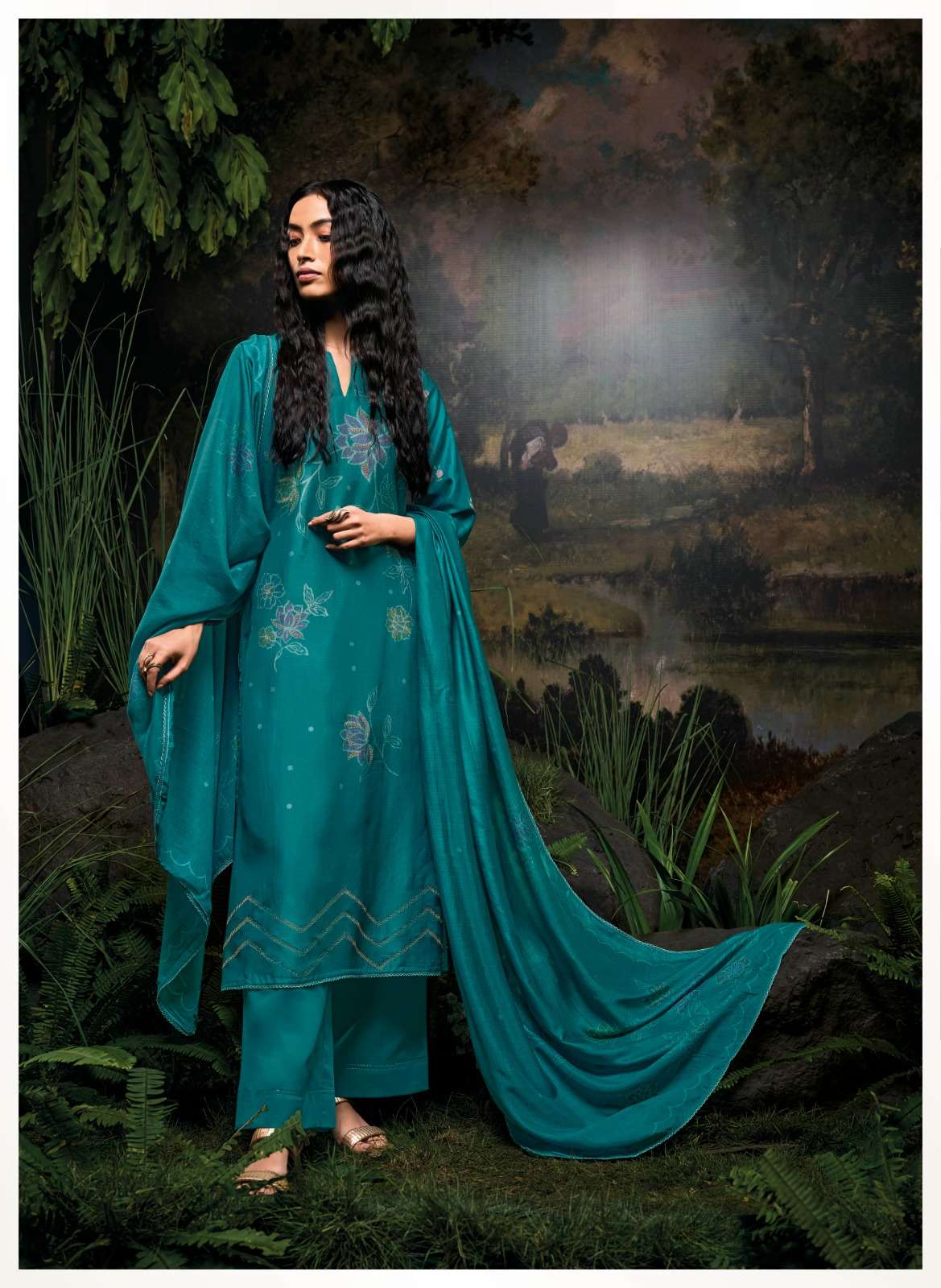 russian silk dress ganga fashion nainsi 2129-2134 series pure russian silk fancy salwar kameez  wholesale price at surat