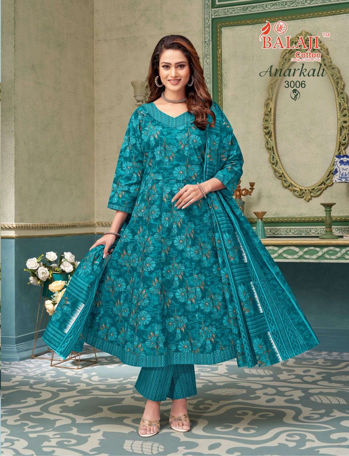 white christmas dresses Jaipuri Hand Block Cotton Anarkali Set for Women main image 0
